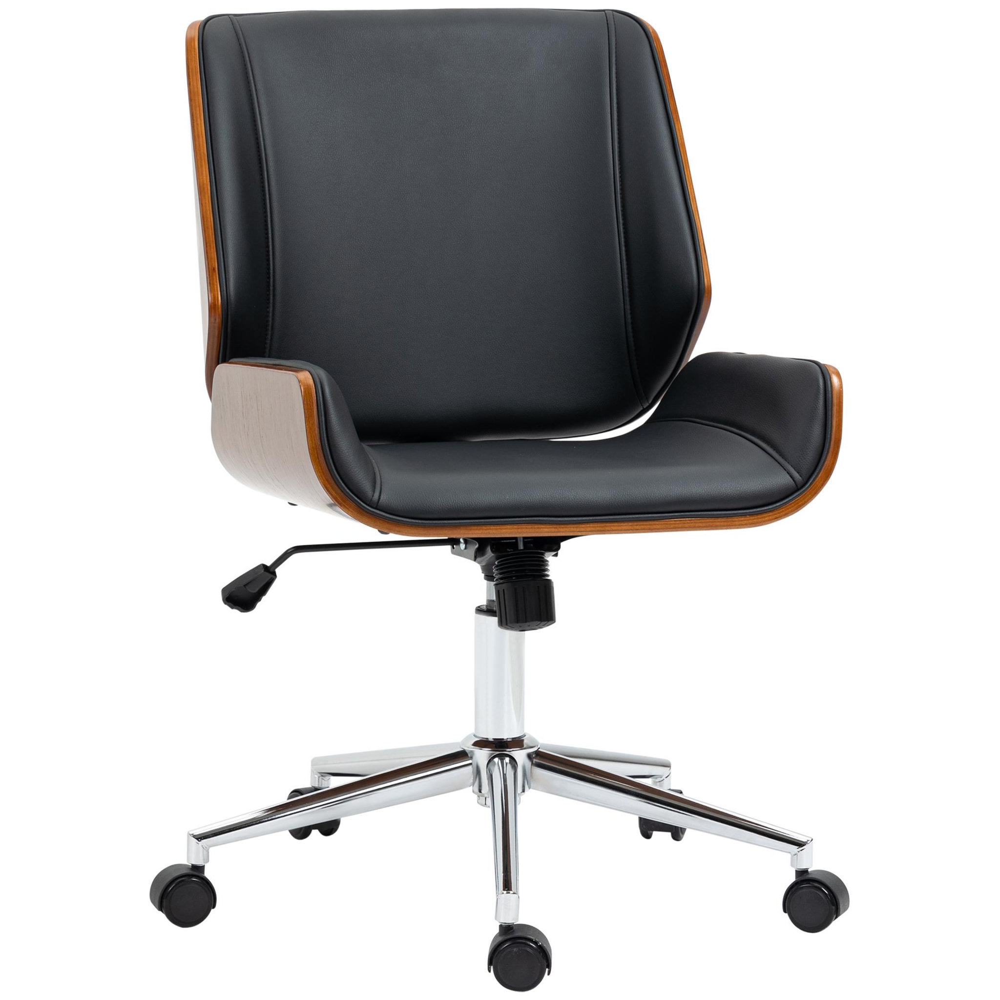 VINSETTO Chaise de bureau manager design vintage pivotante hauteur réglable bois peuplier acier chromé revêtement mixte synthétique tissu noir