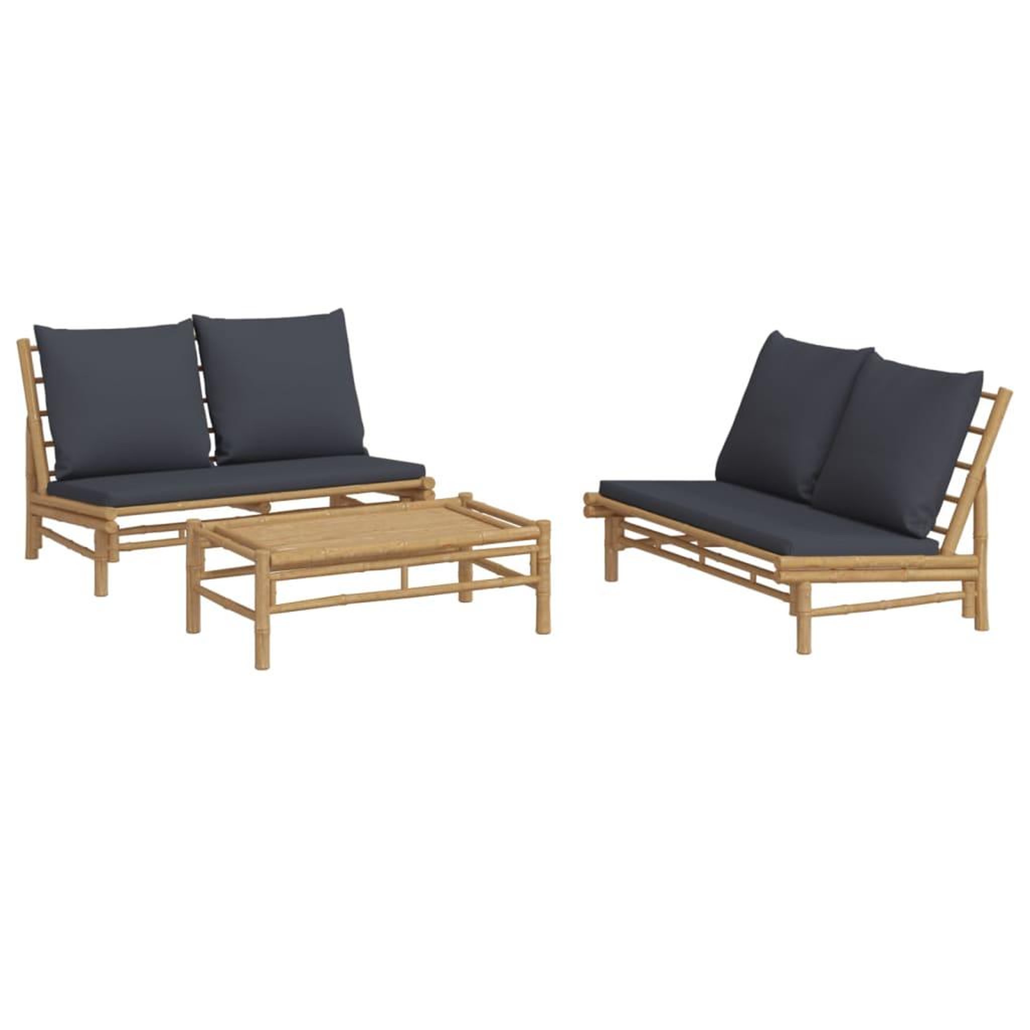 Voir la diapositive 3 : VIDAXL Salon de jardin 3 pcs avec coussins gris fonce bambou