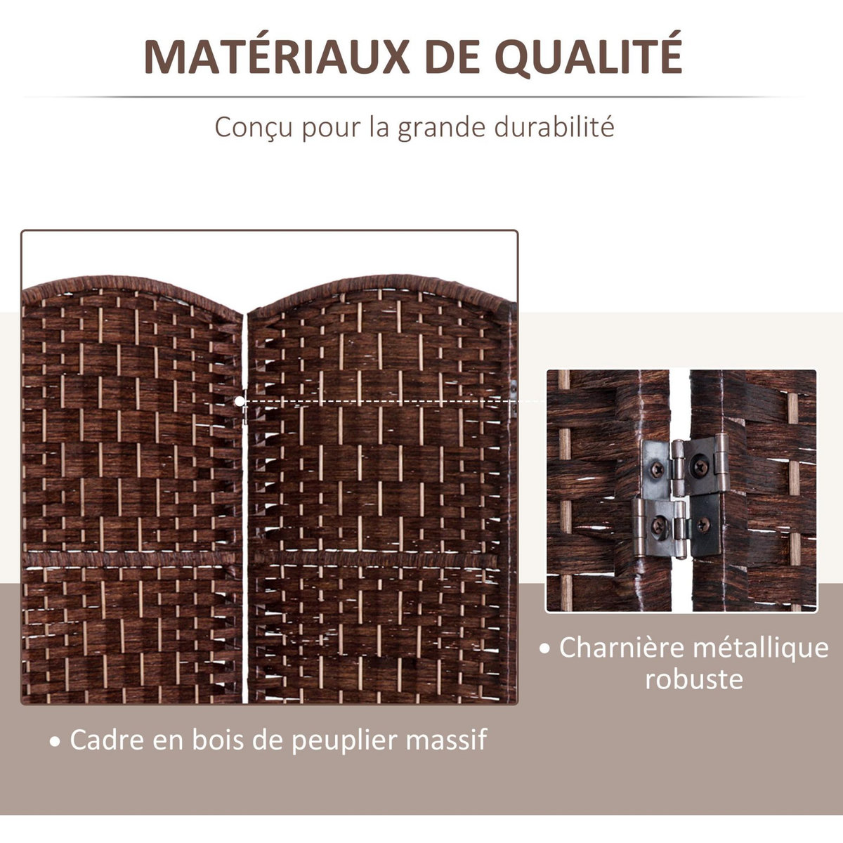 HOMCOM Paravent séparateur de pièce pliable 4 panneaux dim. 180L x 180H cm bois osier tressé