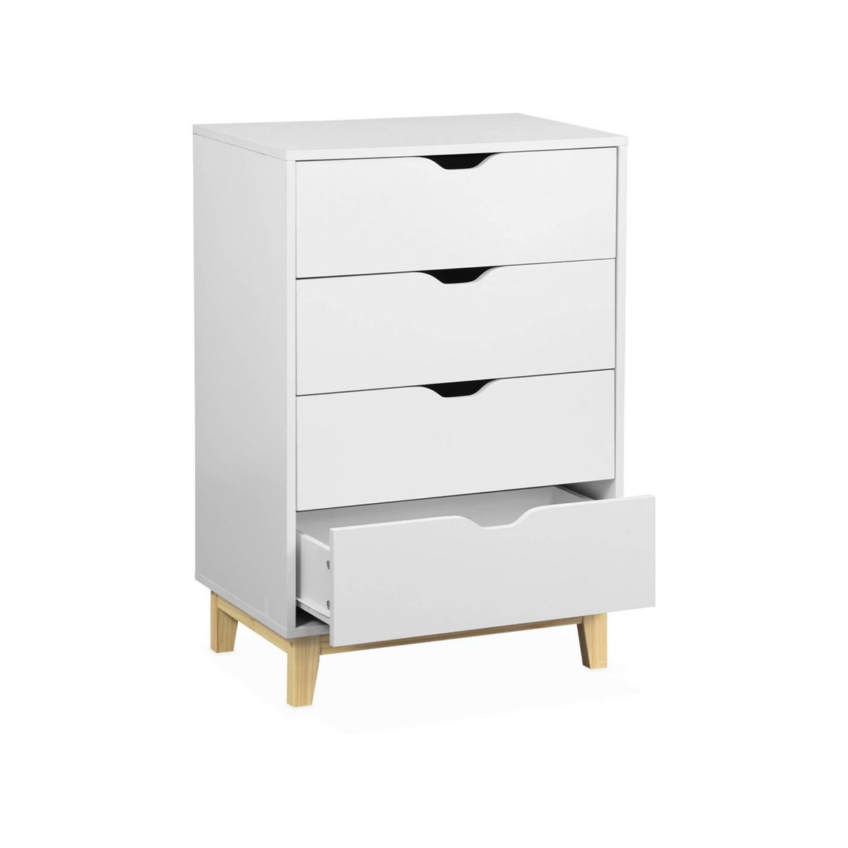 SWEEEK Commode blanche scandinave - Floki - chiffonnier avec pieds en bois de sapin. 4 tiroirs. 60x40x90cm