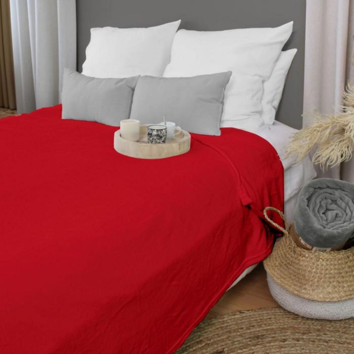 Paris Prix Plaid Polaire XL Uni  Coral Fleece  180x220cm Rouge