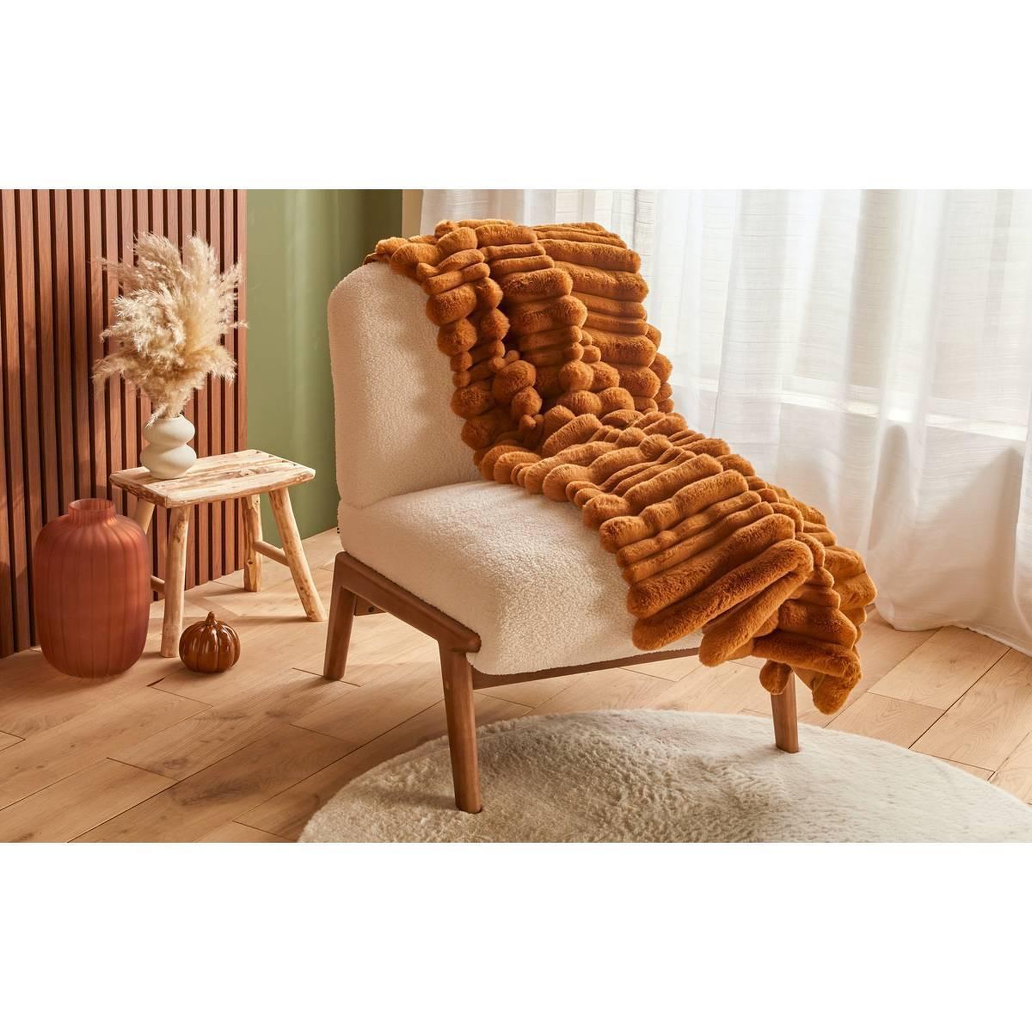 Voir la diapositive 6 : ATMOSPHERA Plaid imitation fourrure  coti  120x160cm cognac