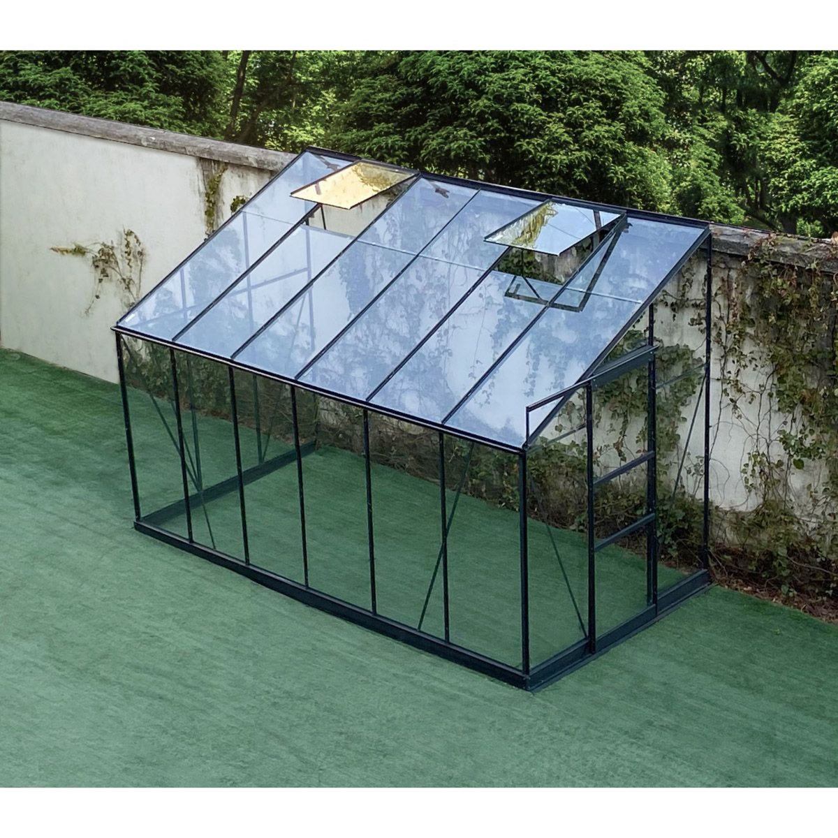 GREEN PROTECT Serre de jardin adossée verre trempé 7,22m² 