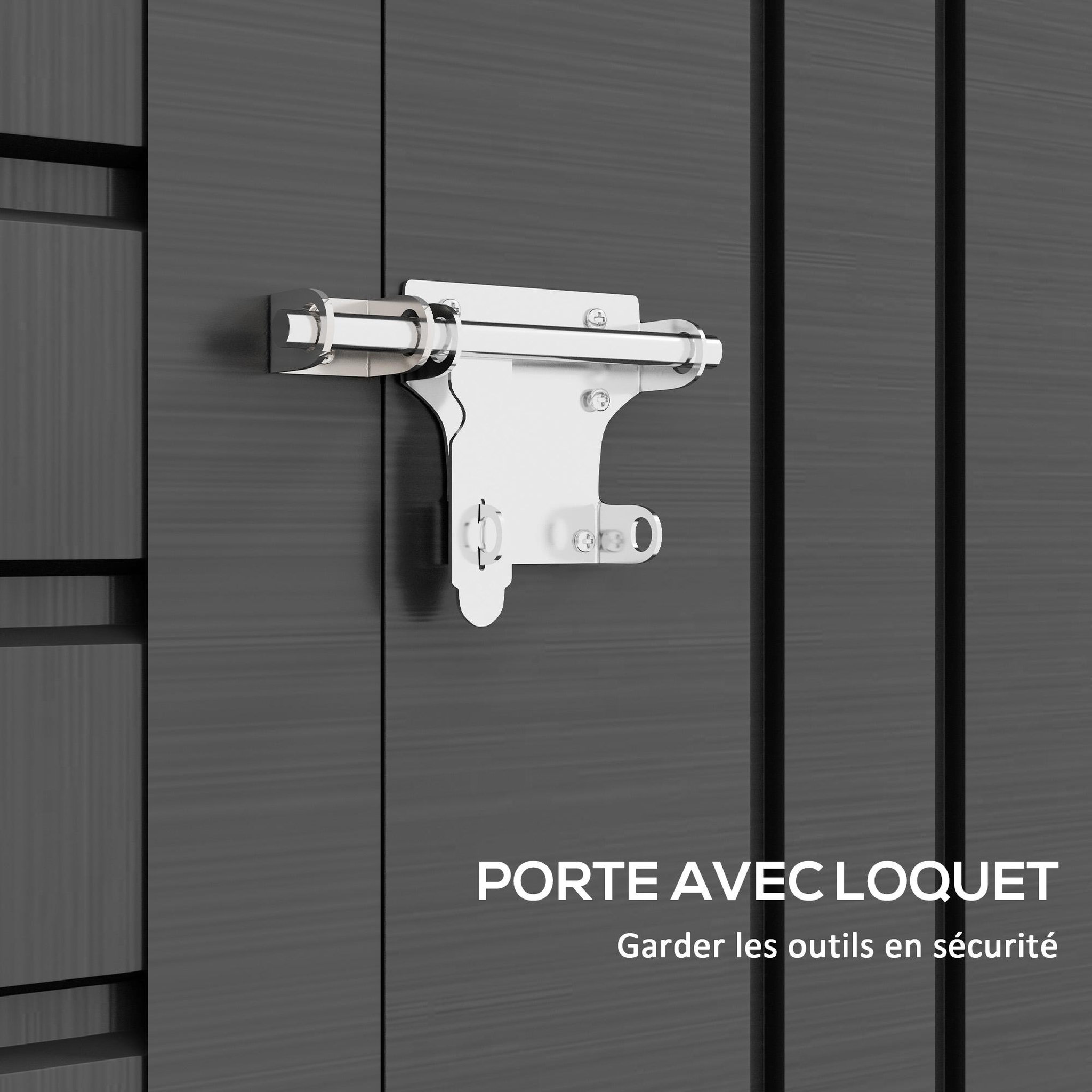 Voir la diapositive 4 : OUTSUNNY Abri de jardin cabanon dim. 190L x 131l x 188H cm porte verrouillable ventilations tôle acier ondulé gris