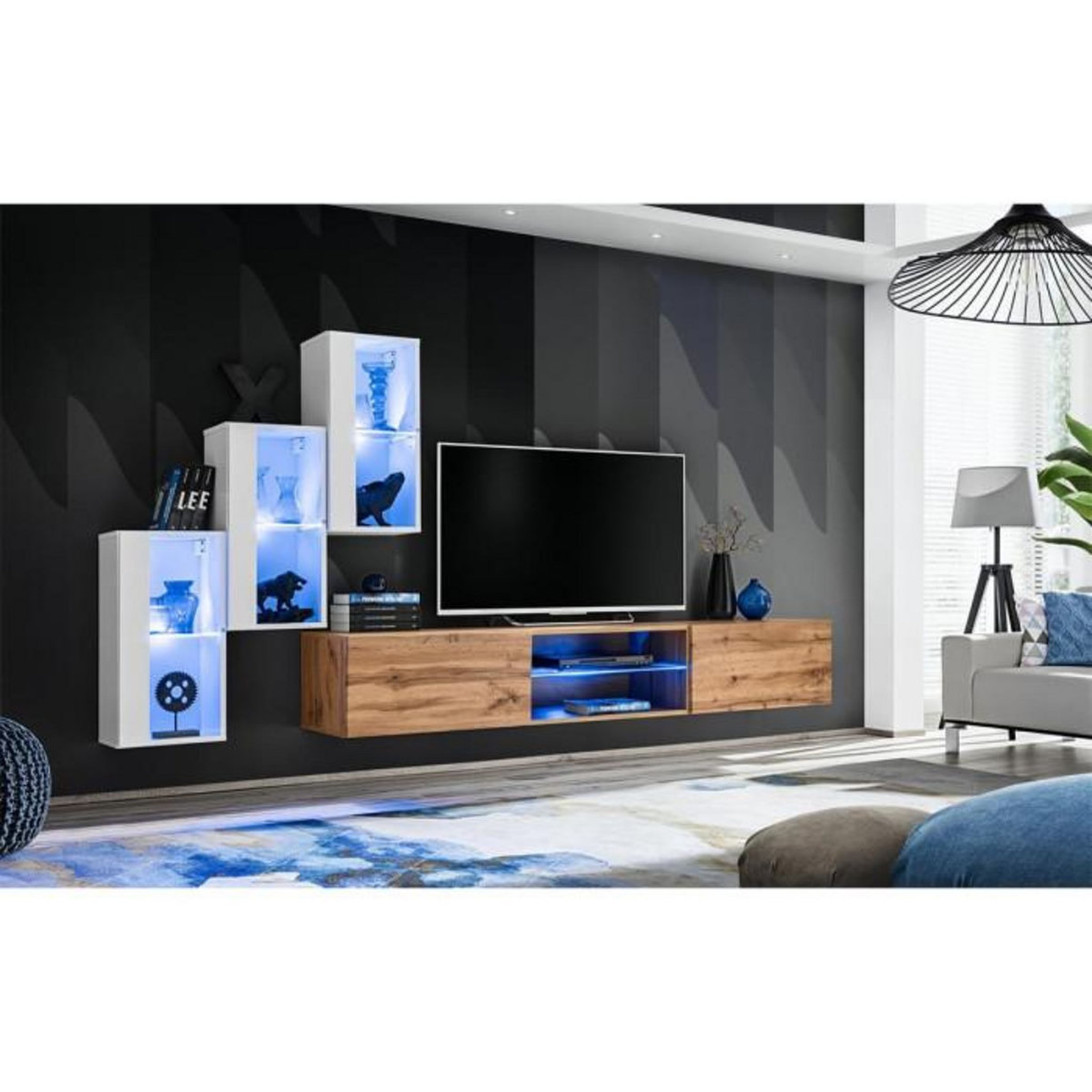 Paris Prix Ensemble Meuble TV  Switch XXII  210cm Blanc & Naturel