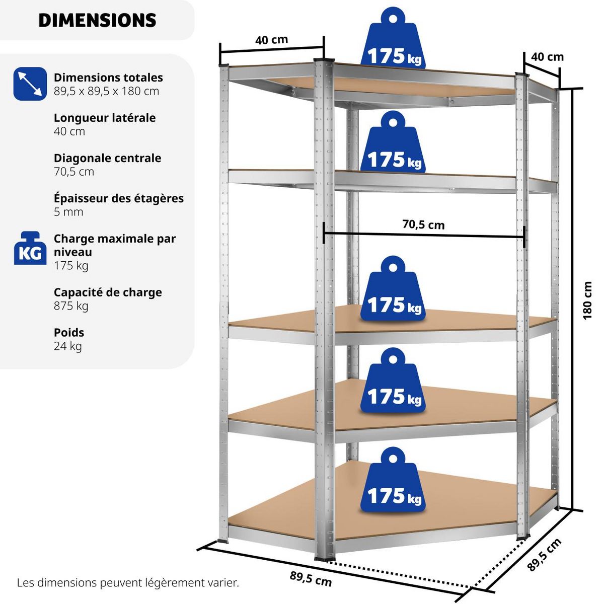tectake Étagère pour charges lourdes structure en acier galvanisé argent 180 x 89,5 x 89,5 cm, 875 kg