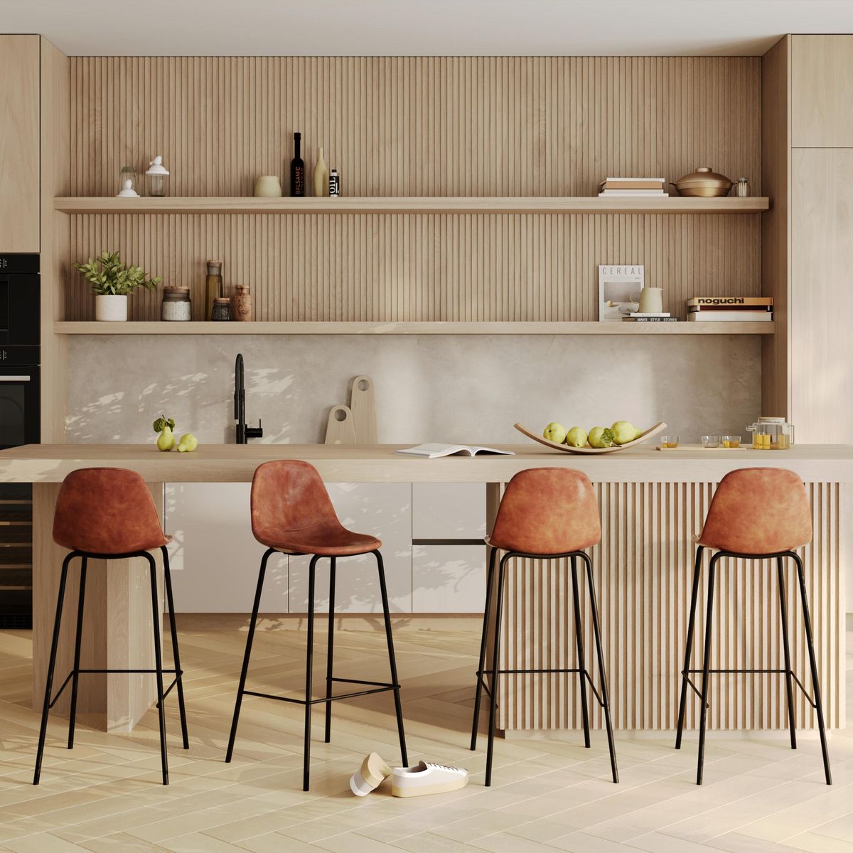 Rendez vous déco Lot de 2 chaises de bar 75 cm en cuir synthétique taupe - Henrik