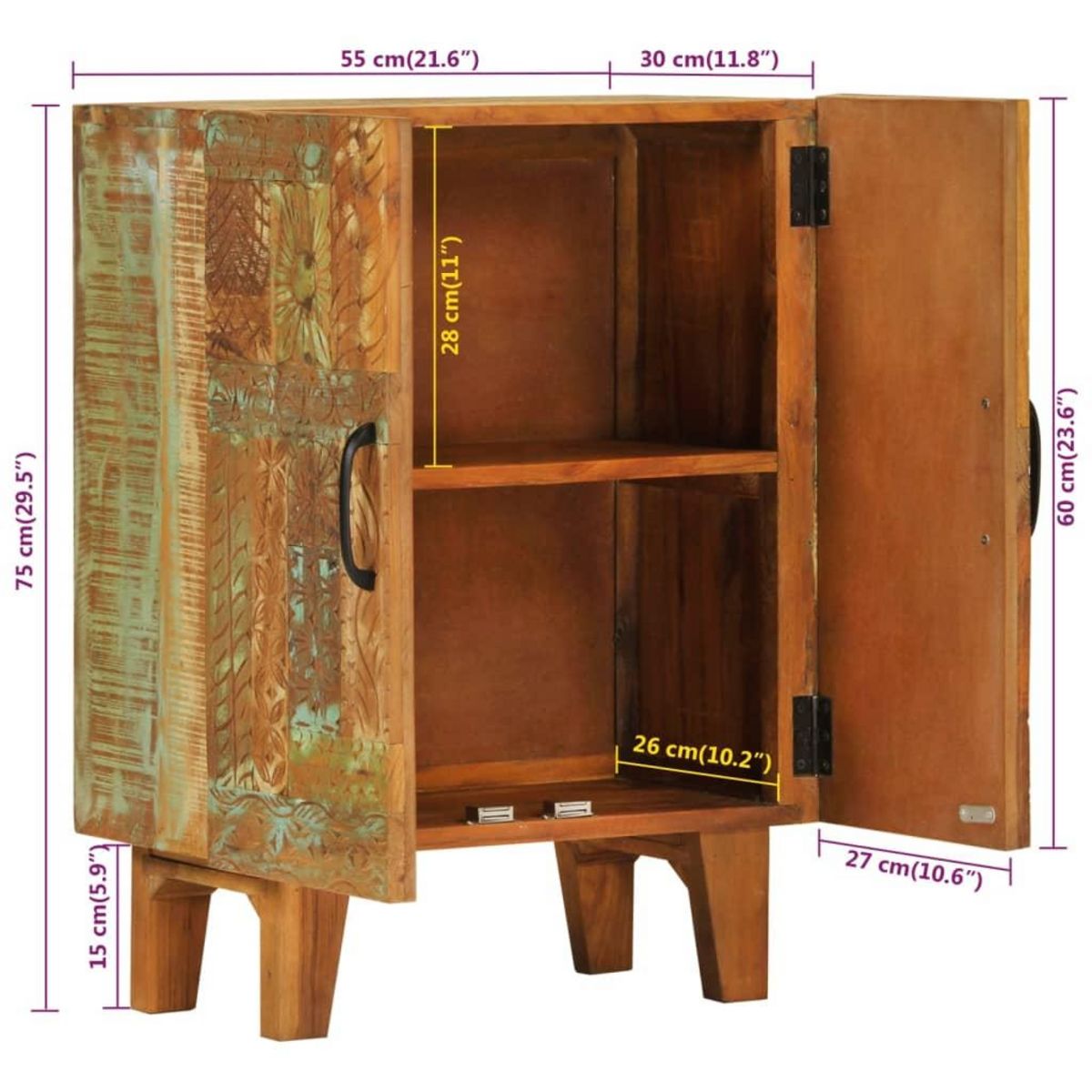 VIDAXL Buffet sculpte a la main 55x30x75 cm bois massif recuperation