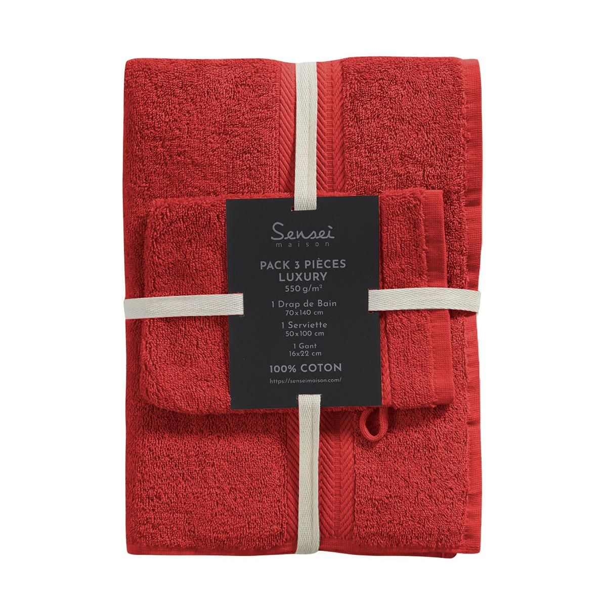 Sensei Maison Ensemble de bain 3 pièces (1 drap de bain + 1 serviette de toilette + 1 gant) LUXURY