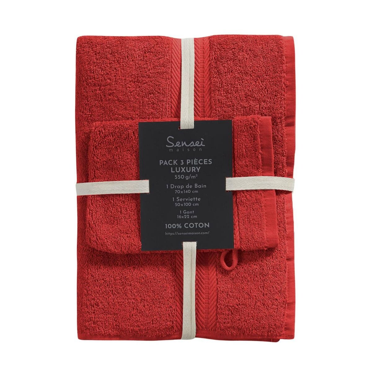 Sensei Maison Ensemble de bain 3 pièces (1 drap de bain + 1 serviette de toilette + 1 gant) LUXURY