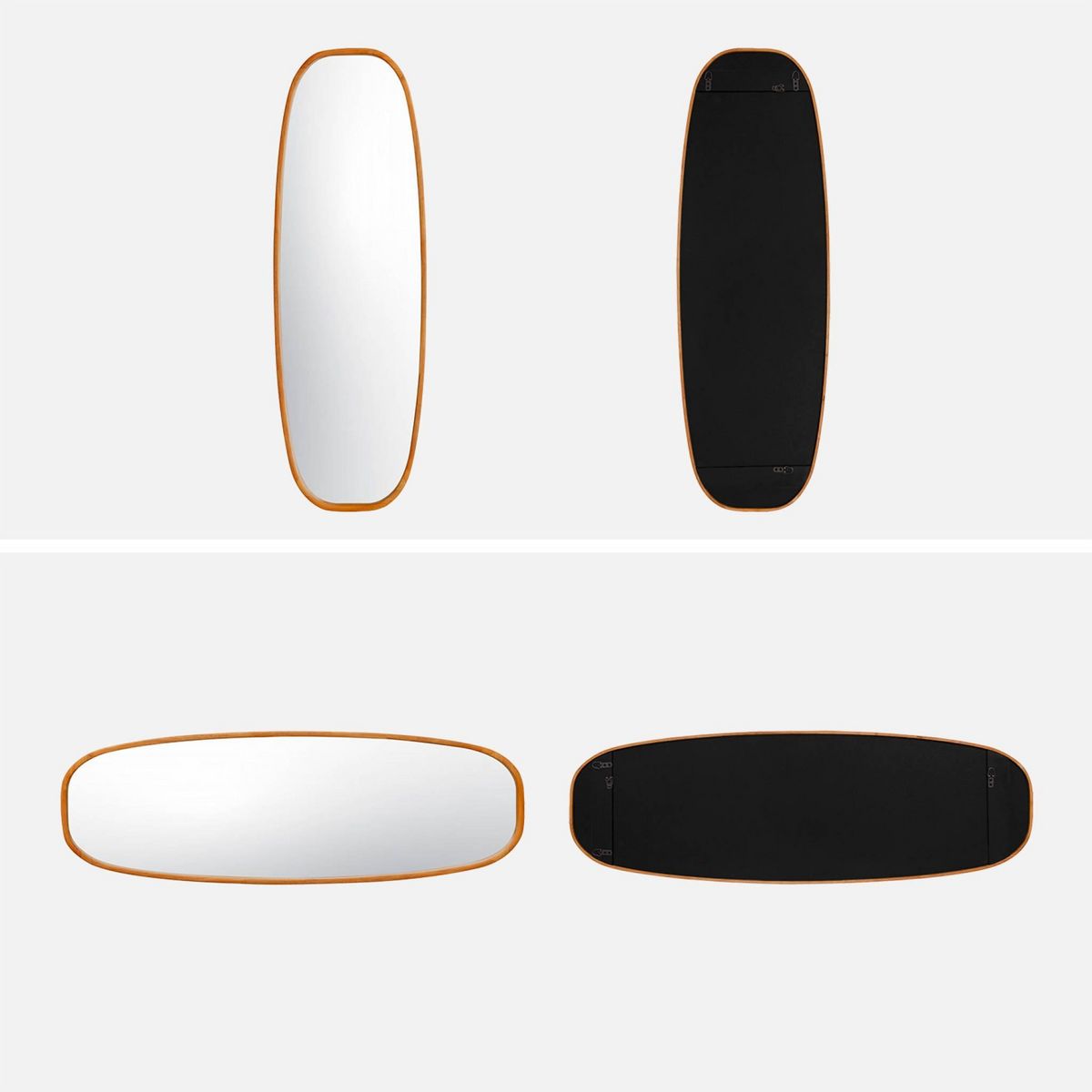 SWEEEK Miroir rectangulaire JAMIE en bois d'hévéa, bords arrondis, couleur bois clair, 2 tailles différentes