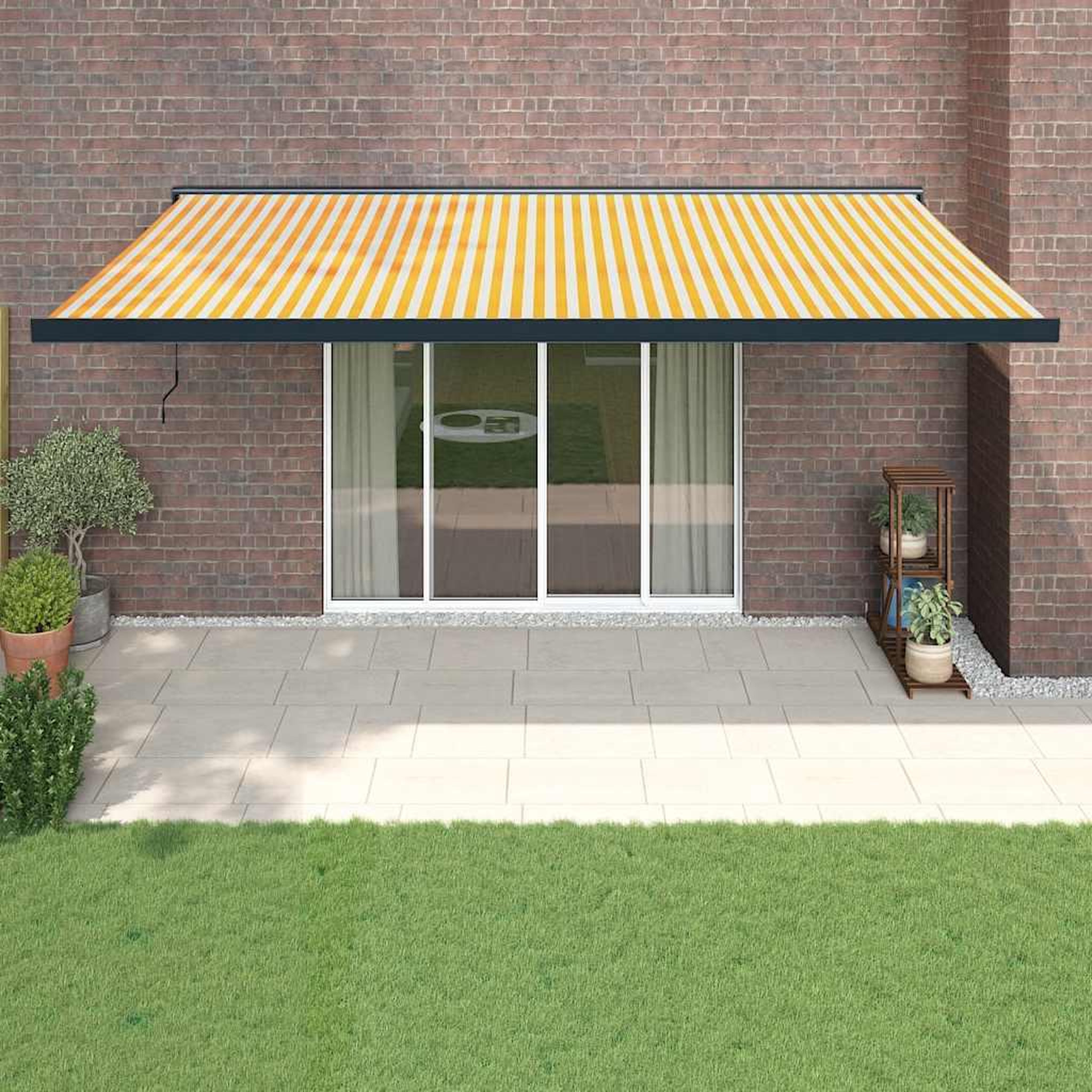 VIDAXL Auvent retractable jaune et blanc 5x3 m tissu et aluminium