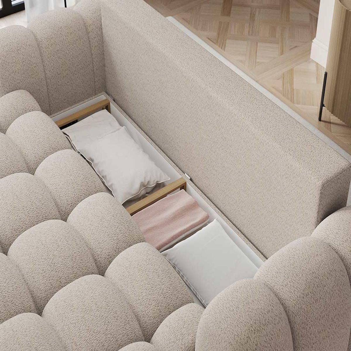 BEST MOBILIER Dorian - canapé droit 3 places convertible avec coffre en tissu bouclette