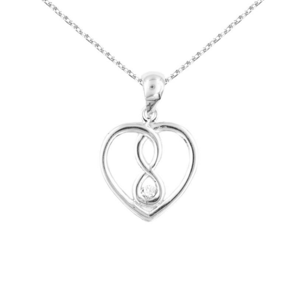 L'ATELIER D'AZUR Collier Coeur Infini / Infinity - Pendentif Or Blanc et Diamant - Chaine Argentée - Femme