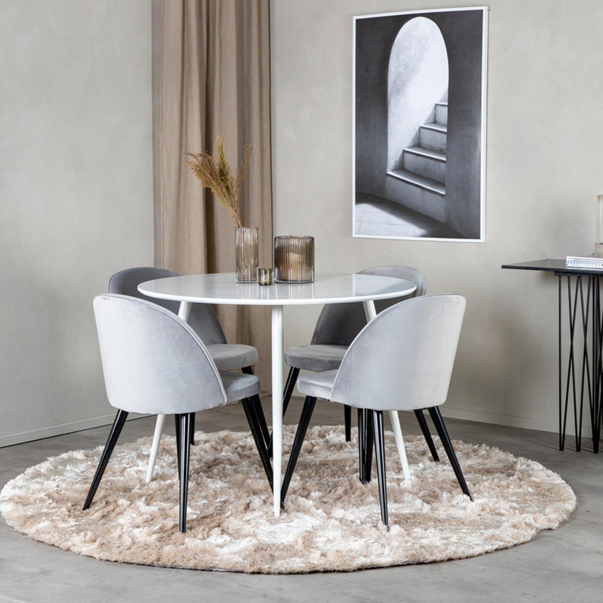 Voir la diapositive 4 : Paris Prix Ensemble table à manger & 4 chaises  plaza i & velvet  100cm blanc & gris