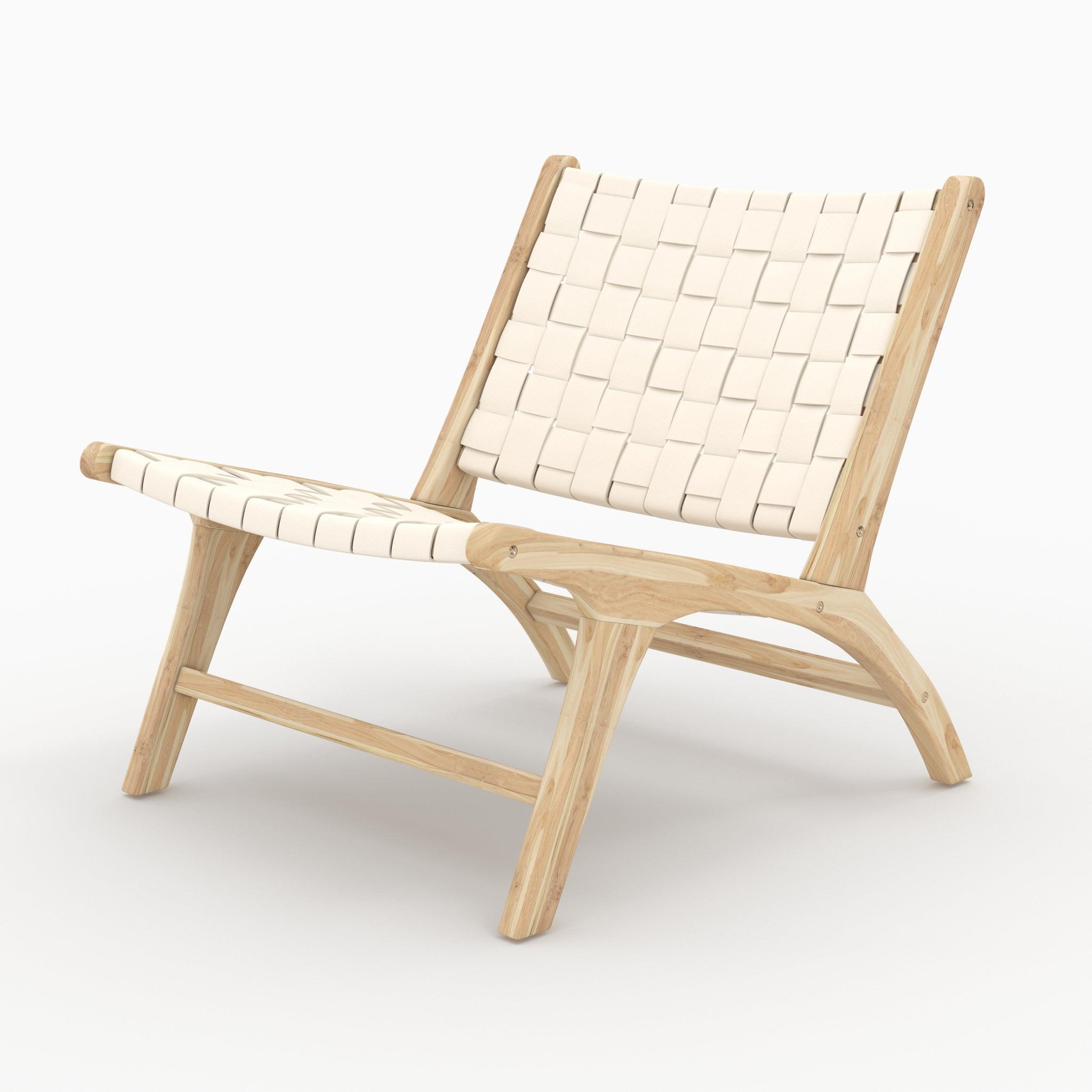 MAISON PAVANE Fauteuil en teck et cuir tressé blanc-Kuna