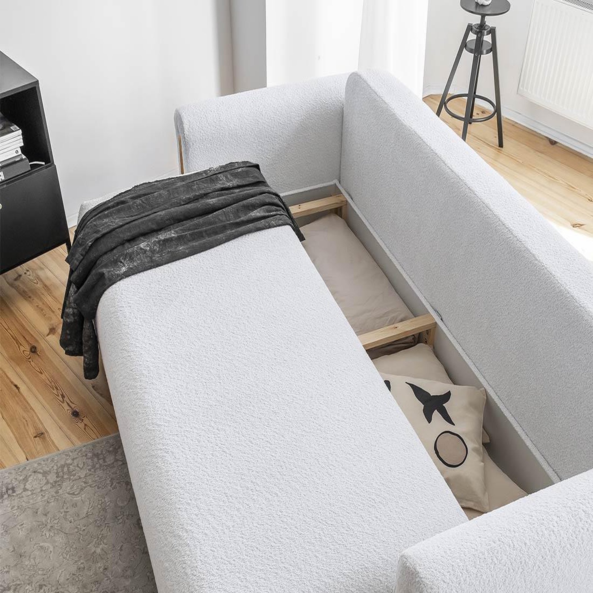 Voir la diapositive 3 : BEST MOBILIER Glendale - canapé droit 3 places - convertible avec coffre - en tissu bouclette