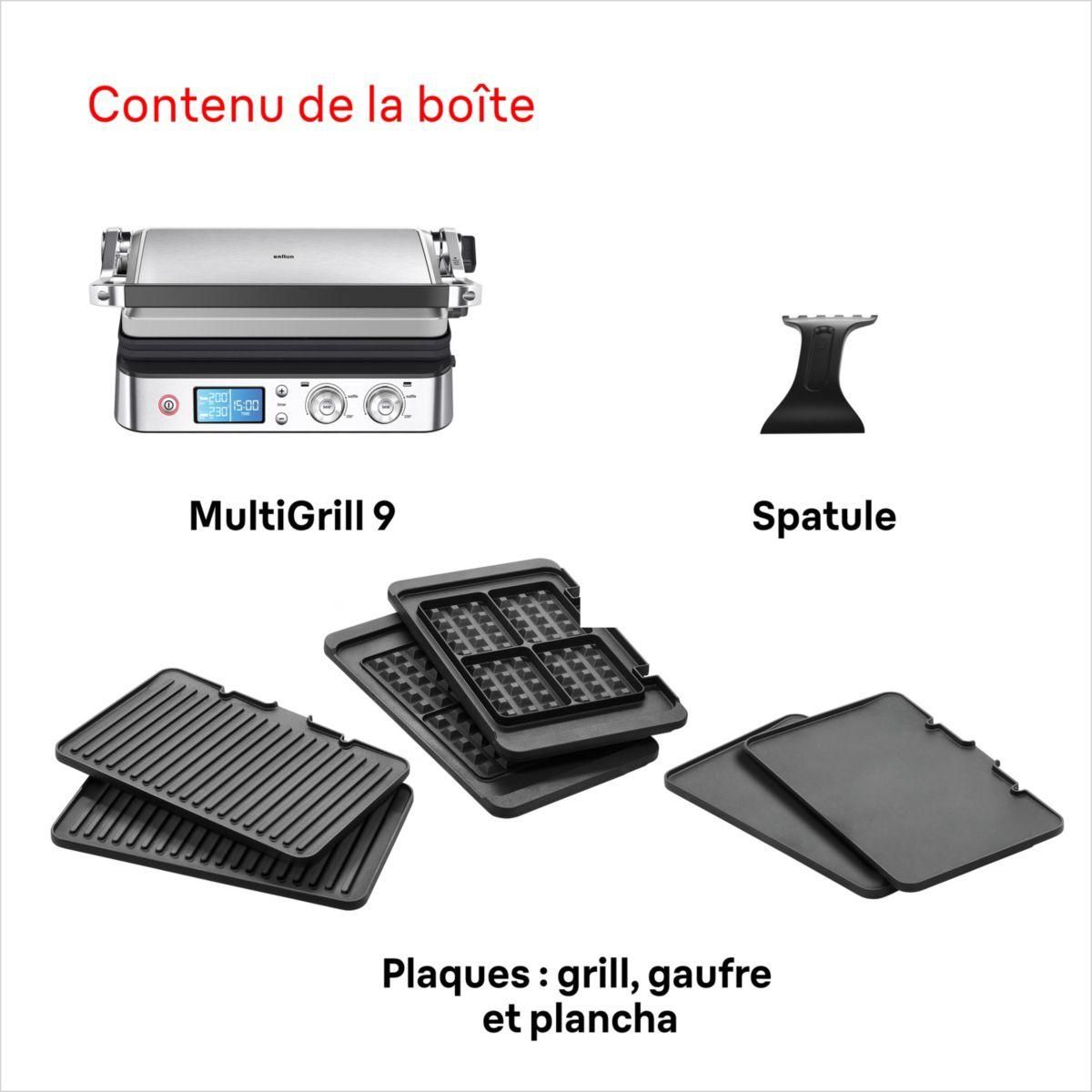 BRAUN Grille-viande CG9047 inox 3 jeux de plaques amovibles, 37x23 cm