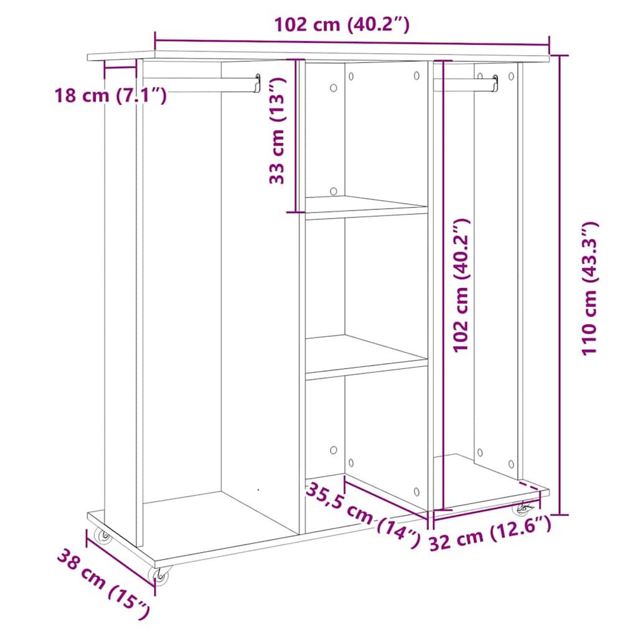 Voir la diapositive 6 : VIDAXL Garde-robe avec roues gris beton 102x38x110cm bois d'ingenierie