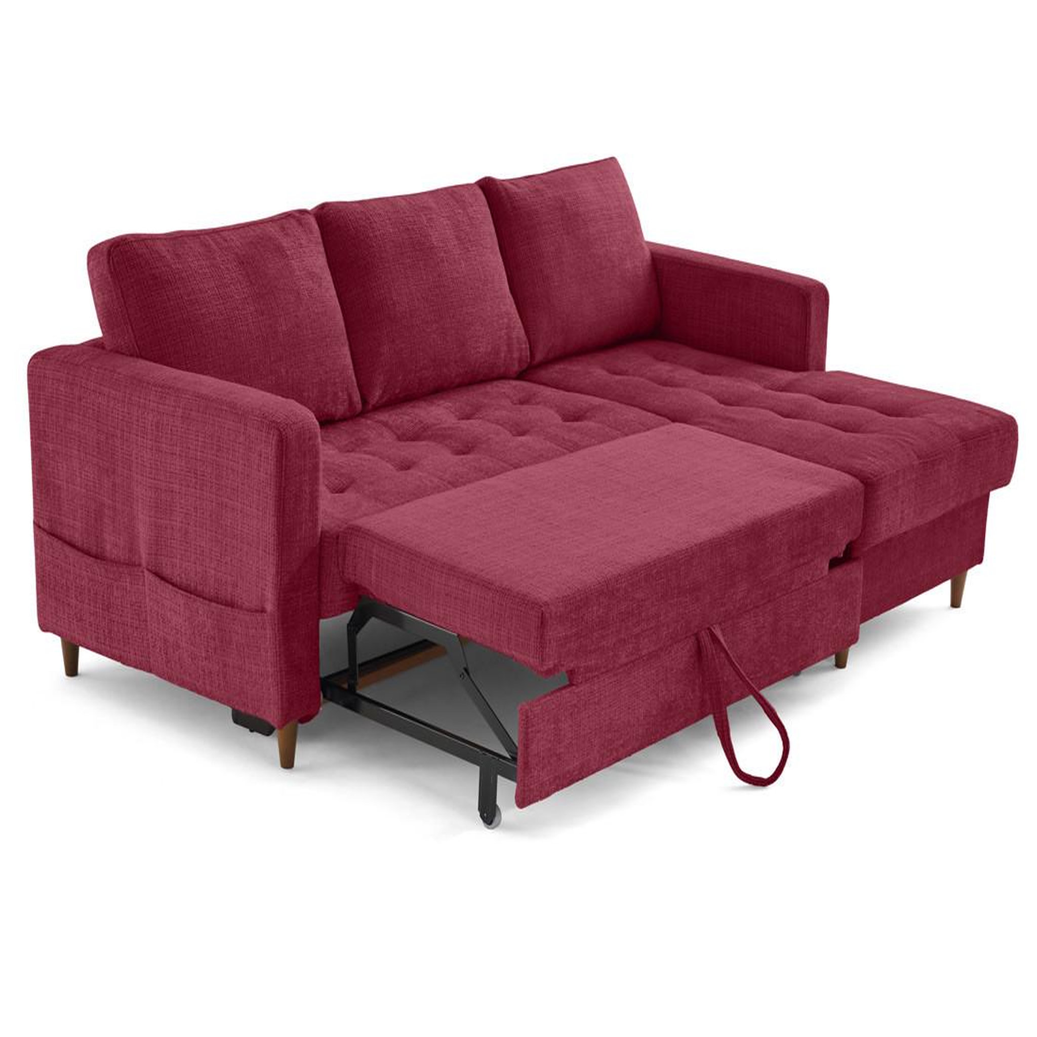 Voir la diapositive 2 : LISA DESIGN Anna - canapé d'angle droit 4 places convertible avec coffre en velours texturé