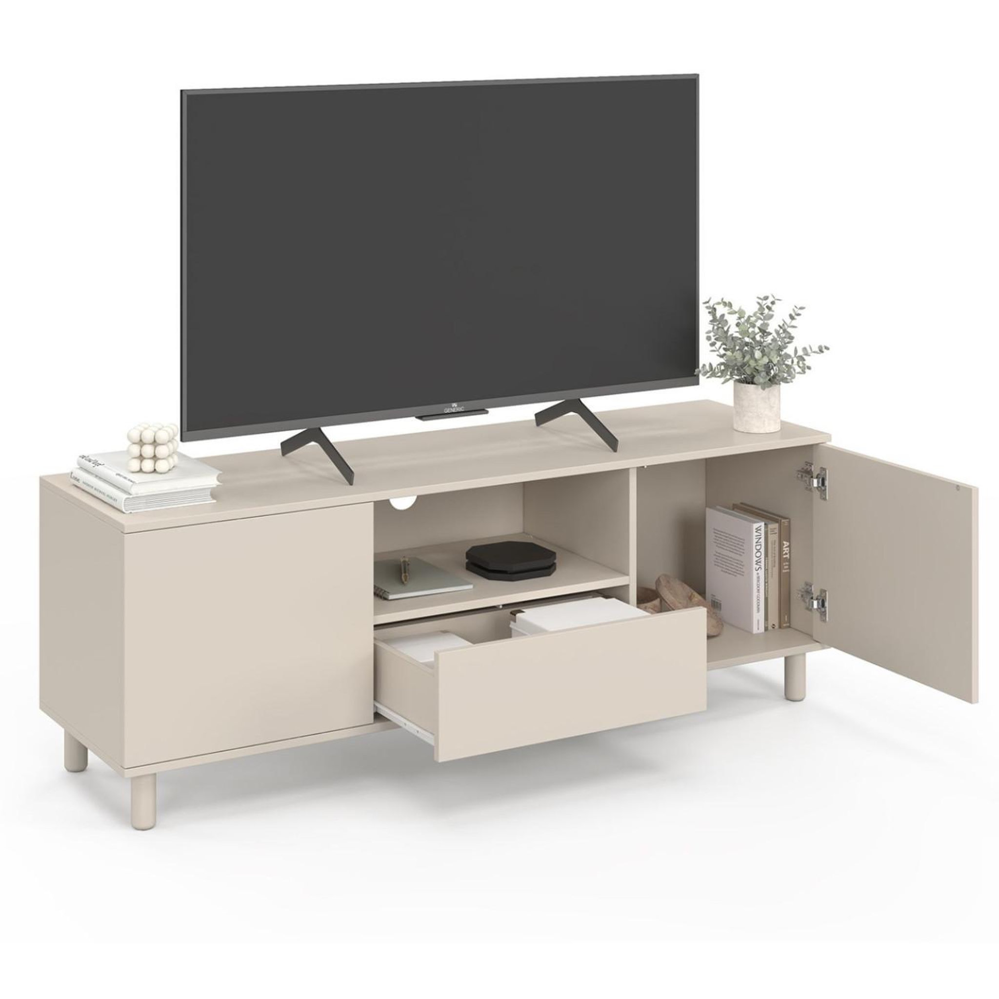Voir la diapositive 4 : ID MARKET Meuble tv 140 cm bertille 3 portes bois beige