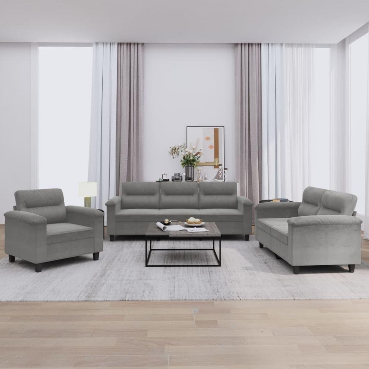 VIDAXL Ensemble de canapes 3 pcs coussins gris fonce tissu microfibre