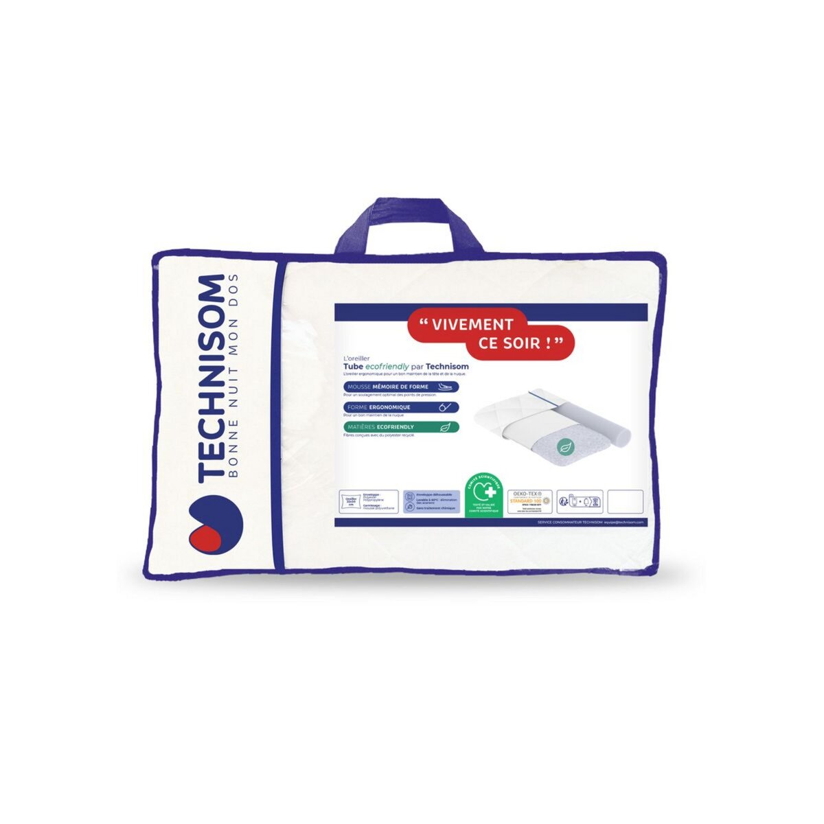Oreiller ergonomique à mémoire de forme ecofriendly VIVEMENT CE SOIR 