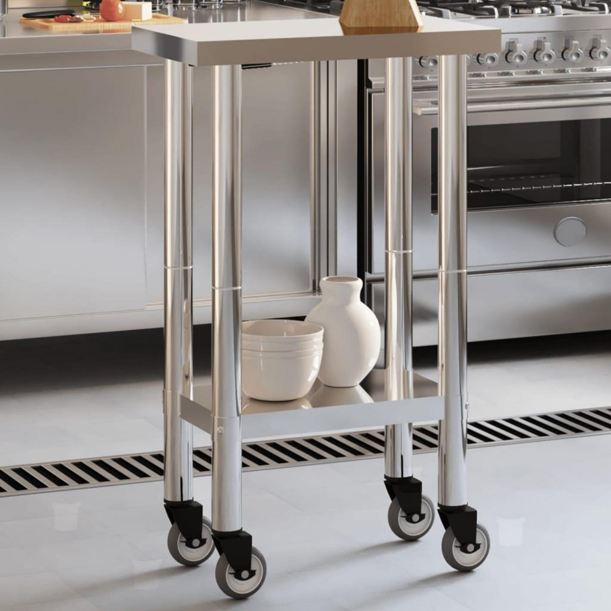 VIDAXL Table de travail de cuisine avec roues 55x30x85 cm inox