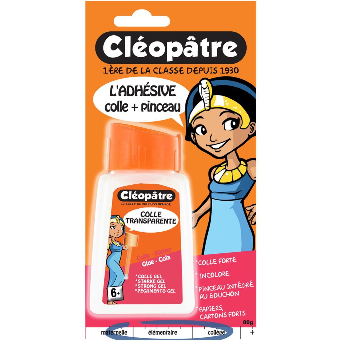 CLEOPATRE Flacon de colle avec pinceau papier et carton 80ml