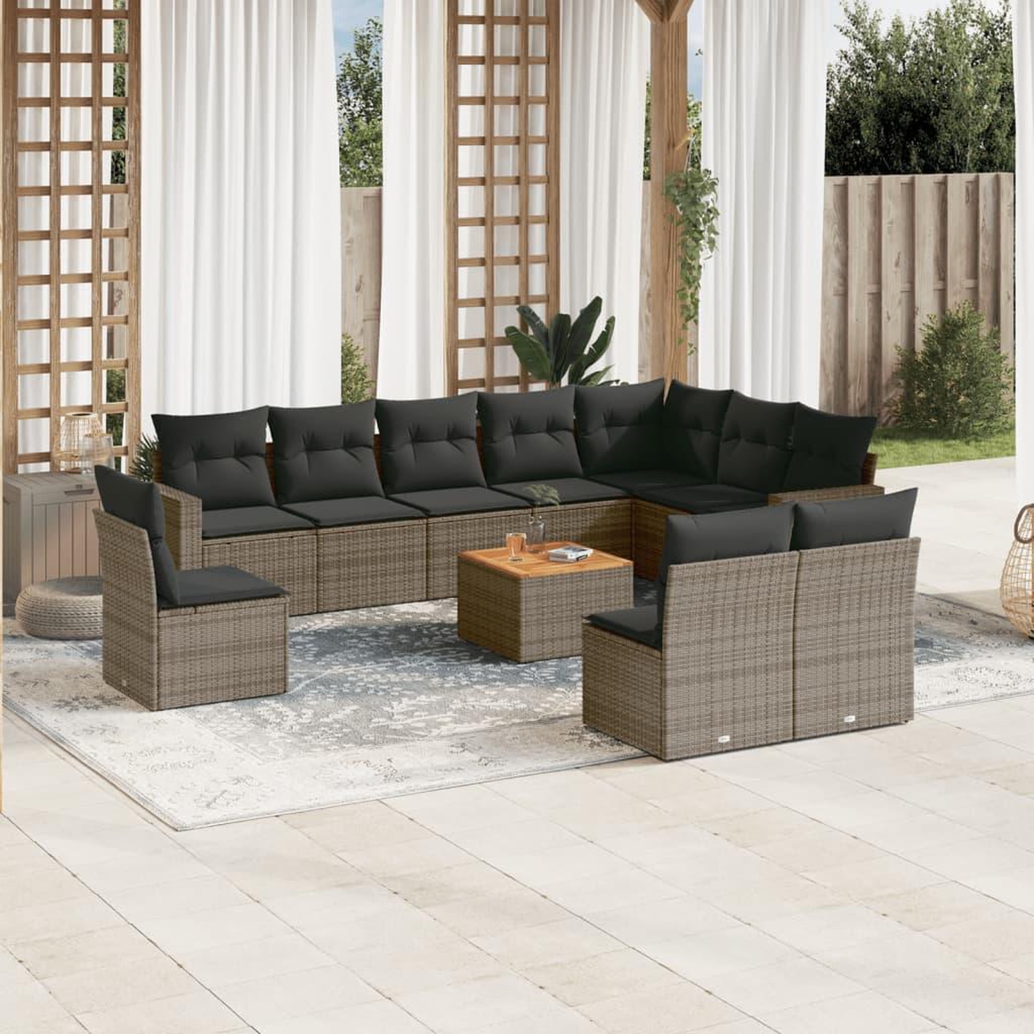 VIDAXL Salon de jardin 11 pcs avec coussins gris resine tressee