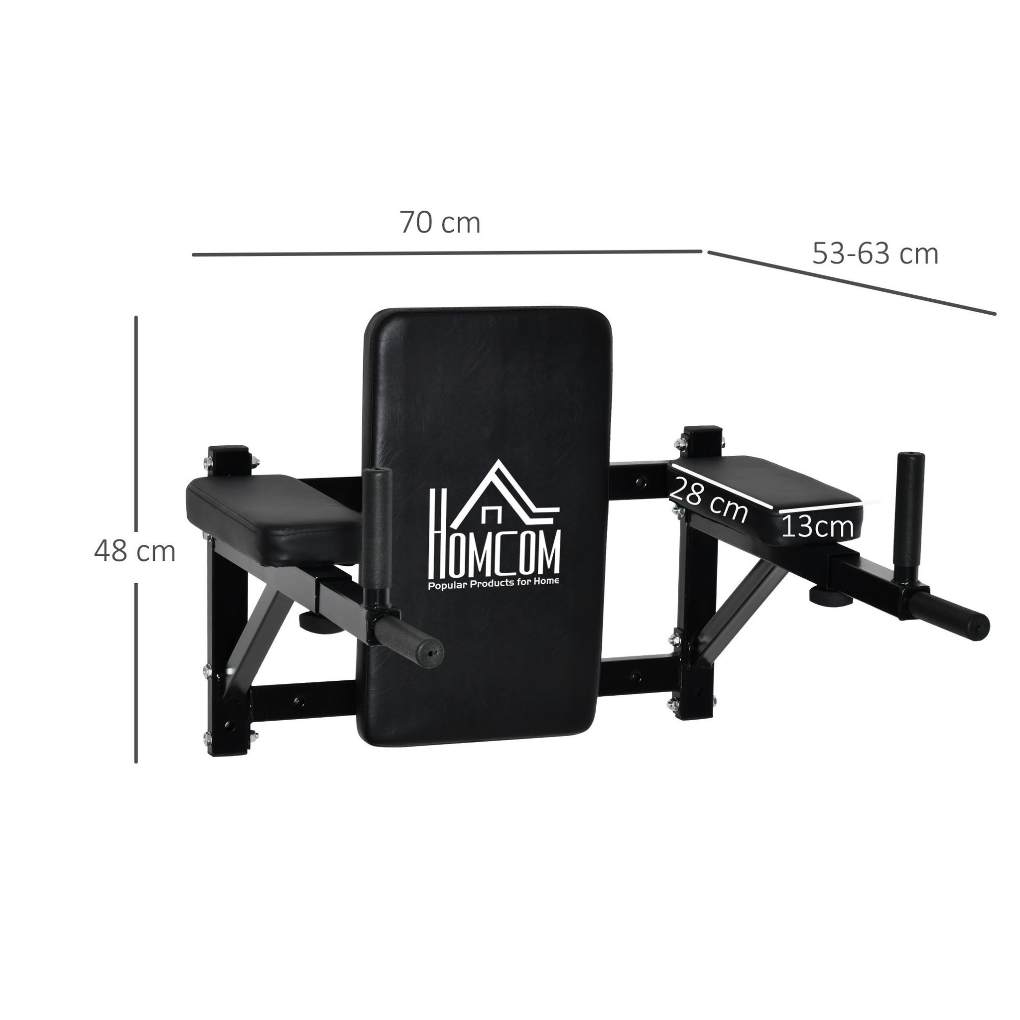 Voir la diapositive 3 : HOMCOM Barre de traction barre de Fitness fixation murale réglable acier 70 x 48 x 53-63 cm noir