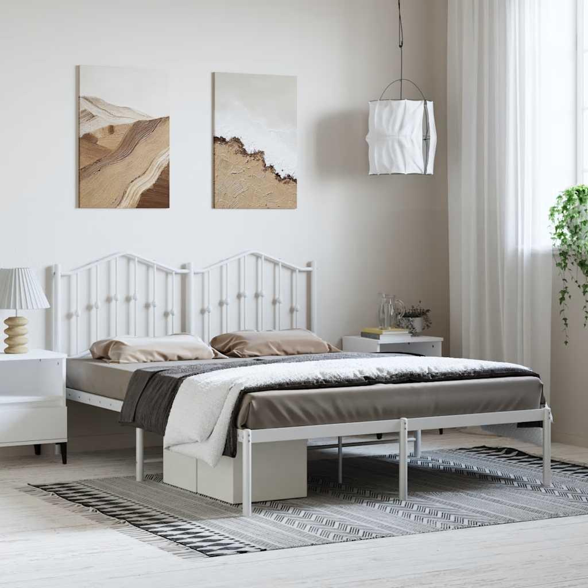 VIDAXL Cadre de lit metal sans matelas et tete de lit blanc 150x200 cm