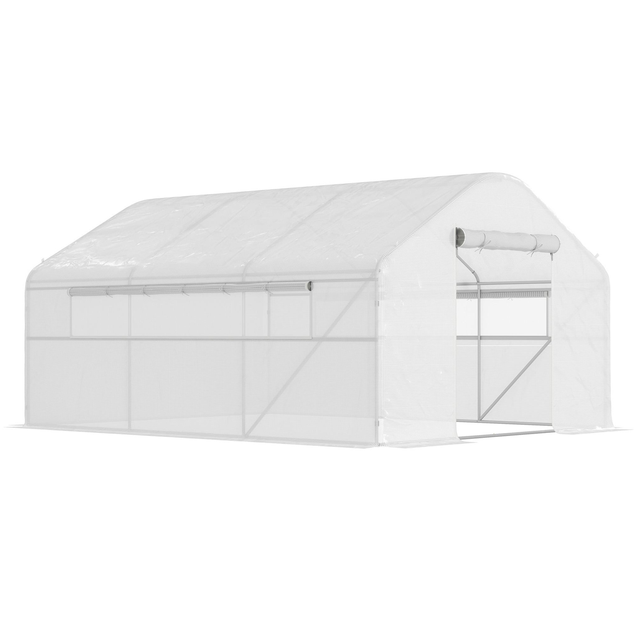 OUTSUNNY Serre de jardin 12 m² - serre tunnel 4 x 3 x 2 m porte 2 grandes fenêtres enroulables maillées acier galvanisé PE blanc