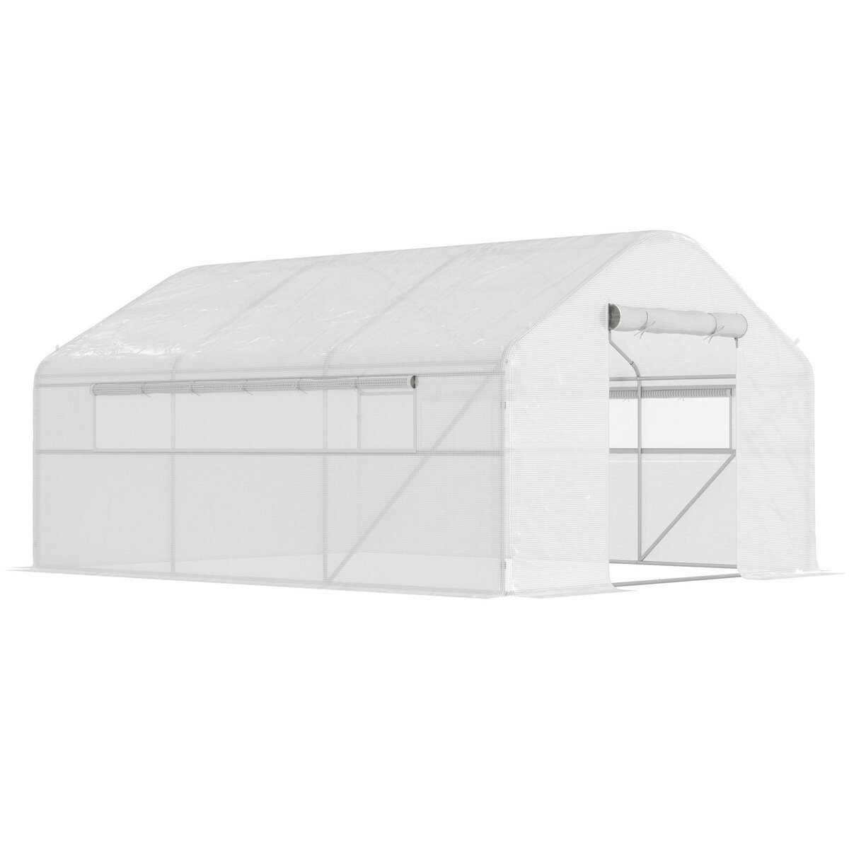 OUTSUNNY Serre de jardin 12 m² - serre tunnel 4 x 3 x 2 m porte 2 grandes fenêtres enroulables maillées acier galvanisé PE blanc