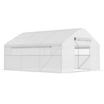 OUTSUNNY Serre de jardin 12 m² - serre tunnel 4 x 3 x 2 m porte 2 grandes fenêtres enroulables maillées acier galvanisé PE blanc
