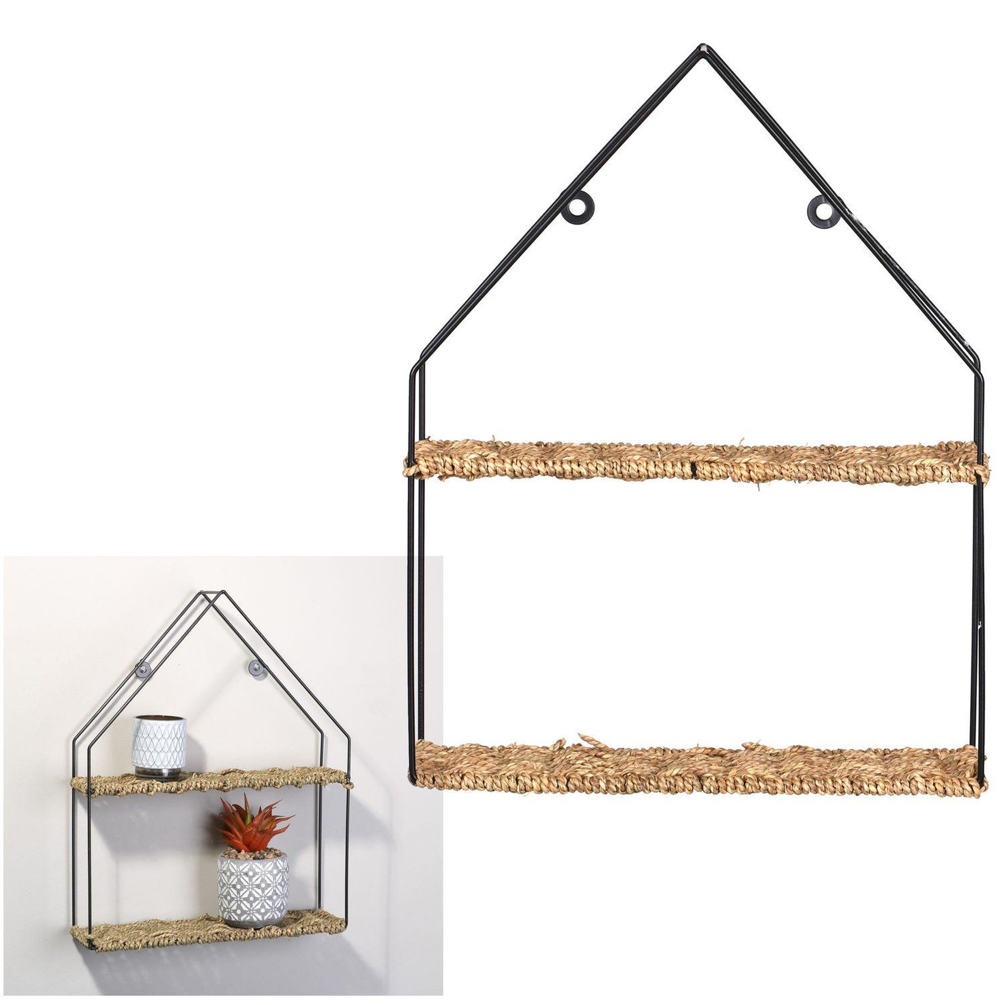 Voir la diapositive 2 : DIVERS Etagère murale design métal et corde natural living - l. 35 x h. 45 m - noir