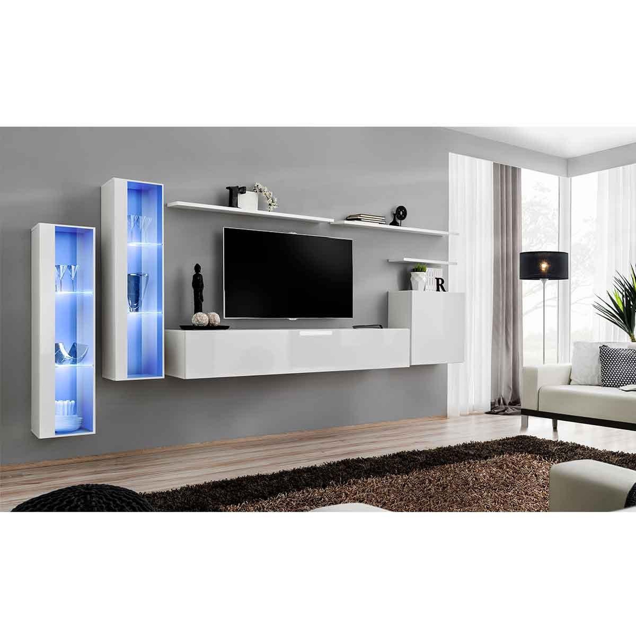 Voir la diapositive 2 : Paris Prix Meuble tv mural design  switch xi  330cm blanc