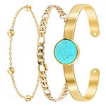 SC BOHEME Lot de 3 bracelets SC Bohème en Laiton Finement doré orné d'une pierre naturelle Turquoise