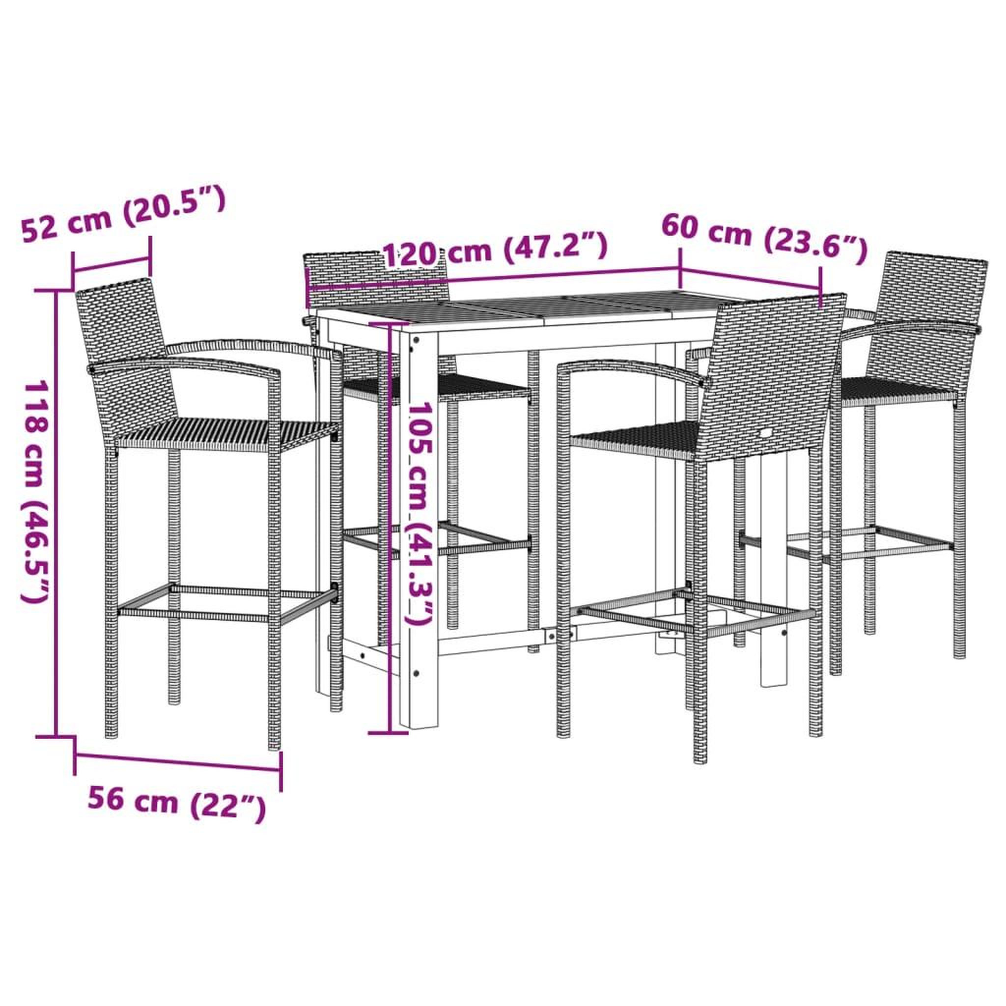 Voir la diapositive 6 : VIDAXL Ensemble de bar de jardin 5 pcs noir bois massif acacia rotin
