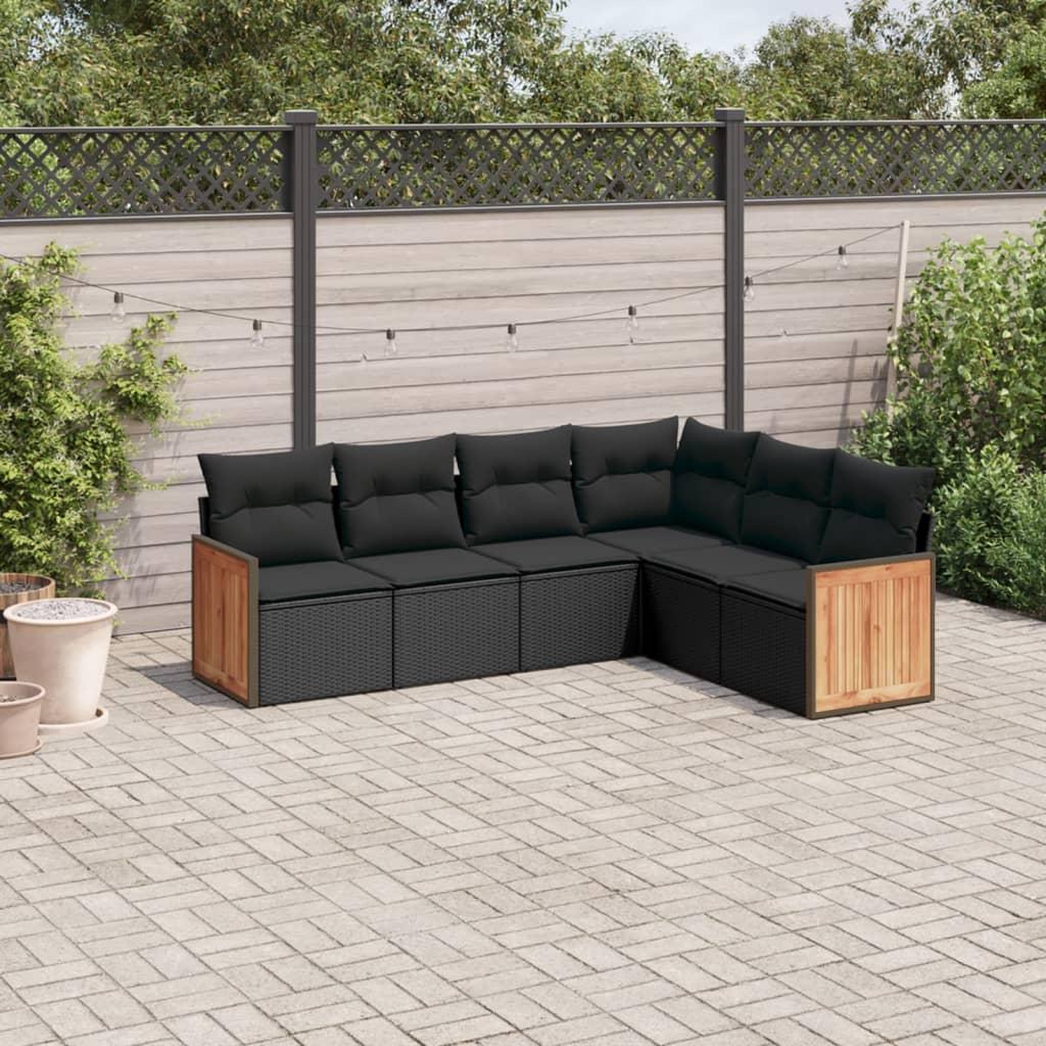 VIDAXL Salon de jardin 6 pcs avec coussins noir resine tressee
