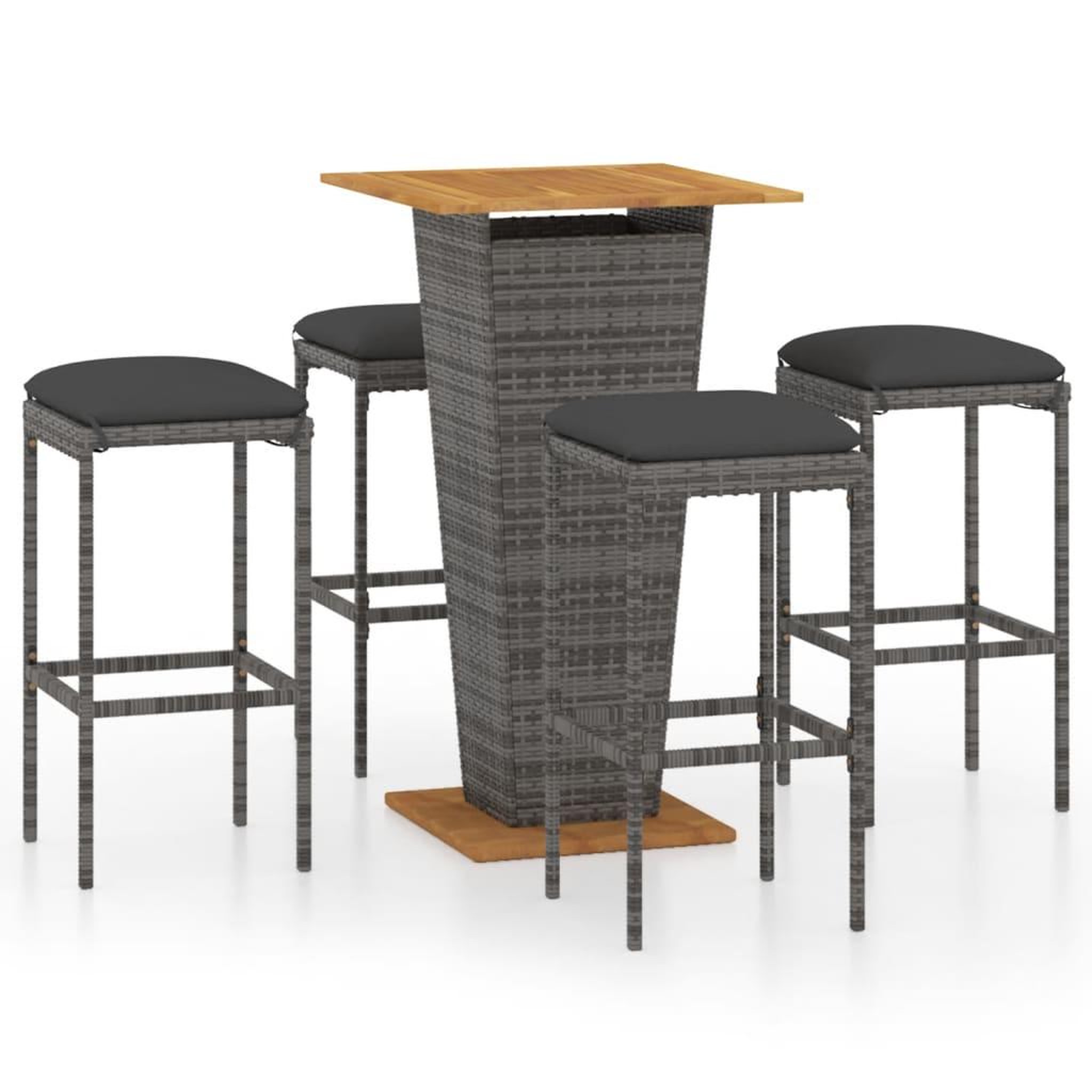 Voir la diapositive 2 : VIDAXL Ensemble de bar de jardin 5 pcs et coussins Resine tressee Gris