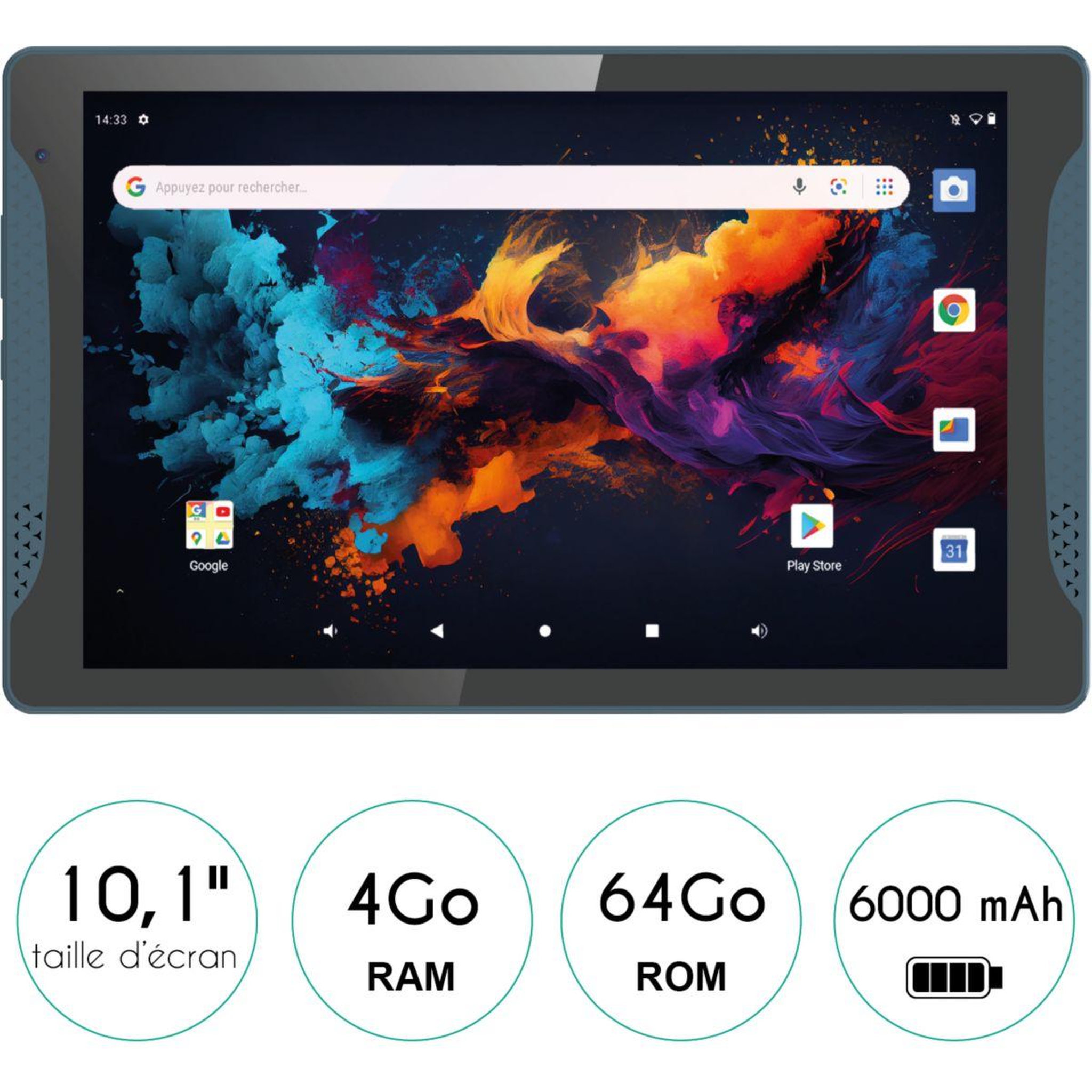 Voir la diapositive 2 : Logicom Tablette Android Tab Stand Pro Bleu 64Go