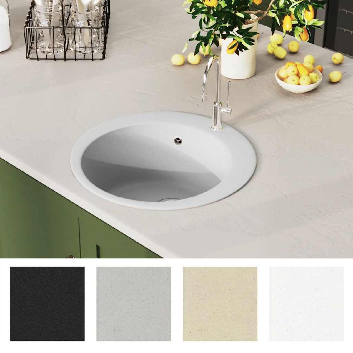VIDAXL Evier de cuisine Granit Rond Blanc