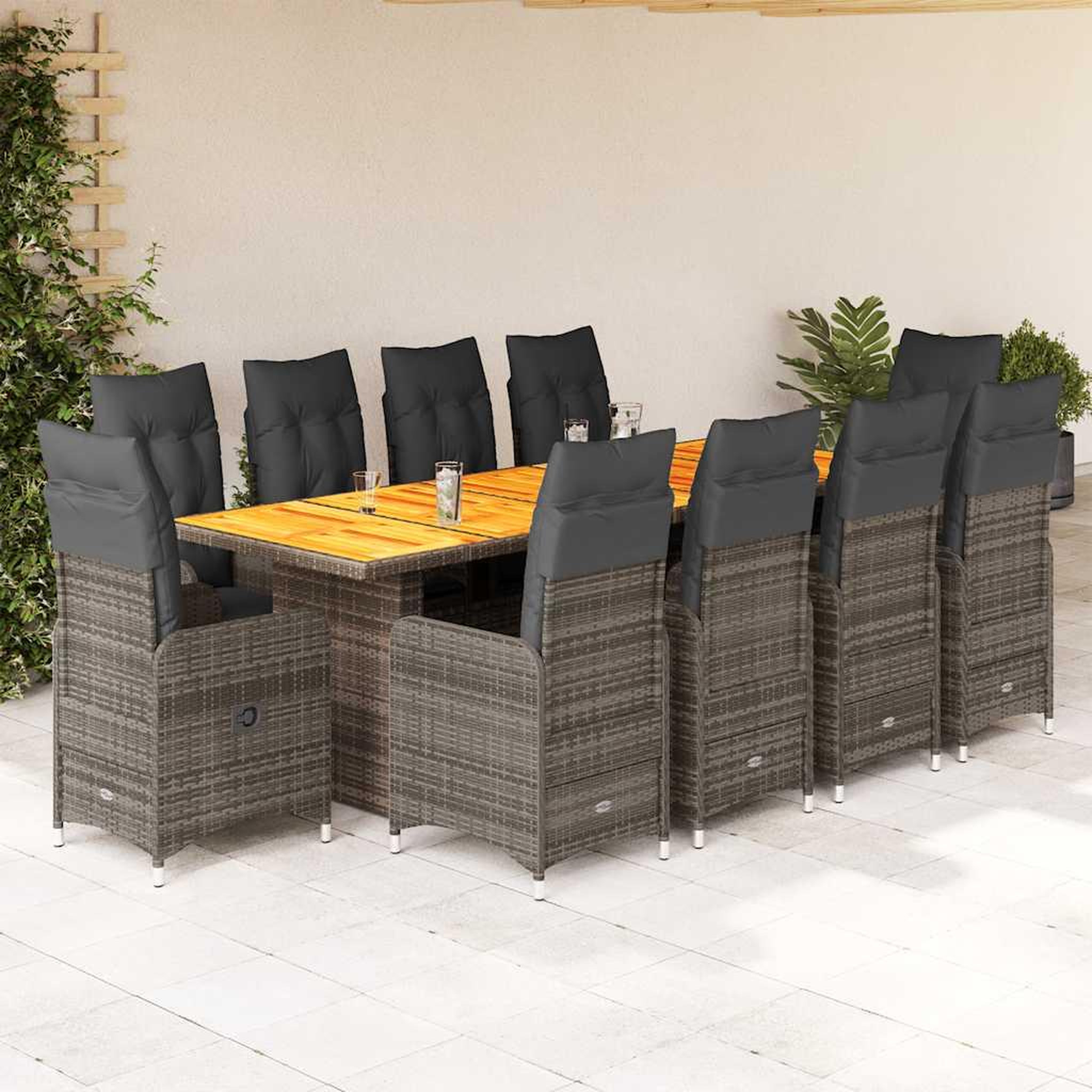 VIDAXL Ensemble de bistro de jardin 11 pcs coussins gris poly rotin