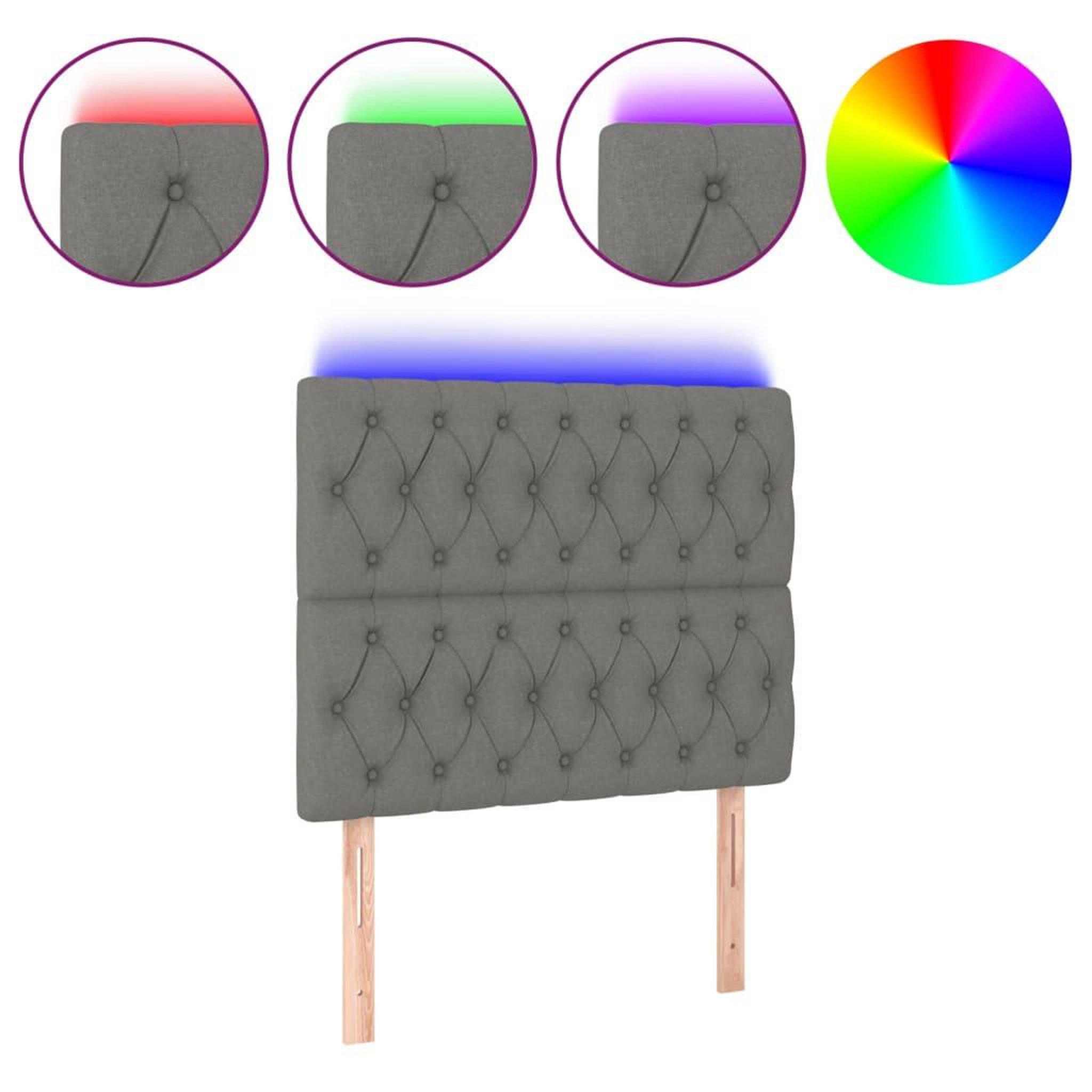 Voir la diapositive 2 : VIDAXL Tete de lit a LED Gris fonce 100x7x118/128 cm Tissu