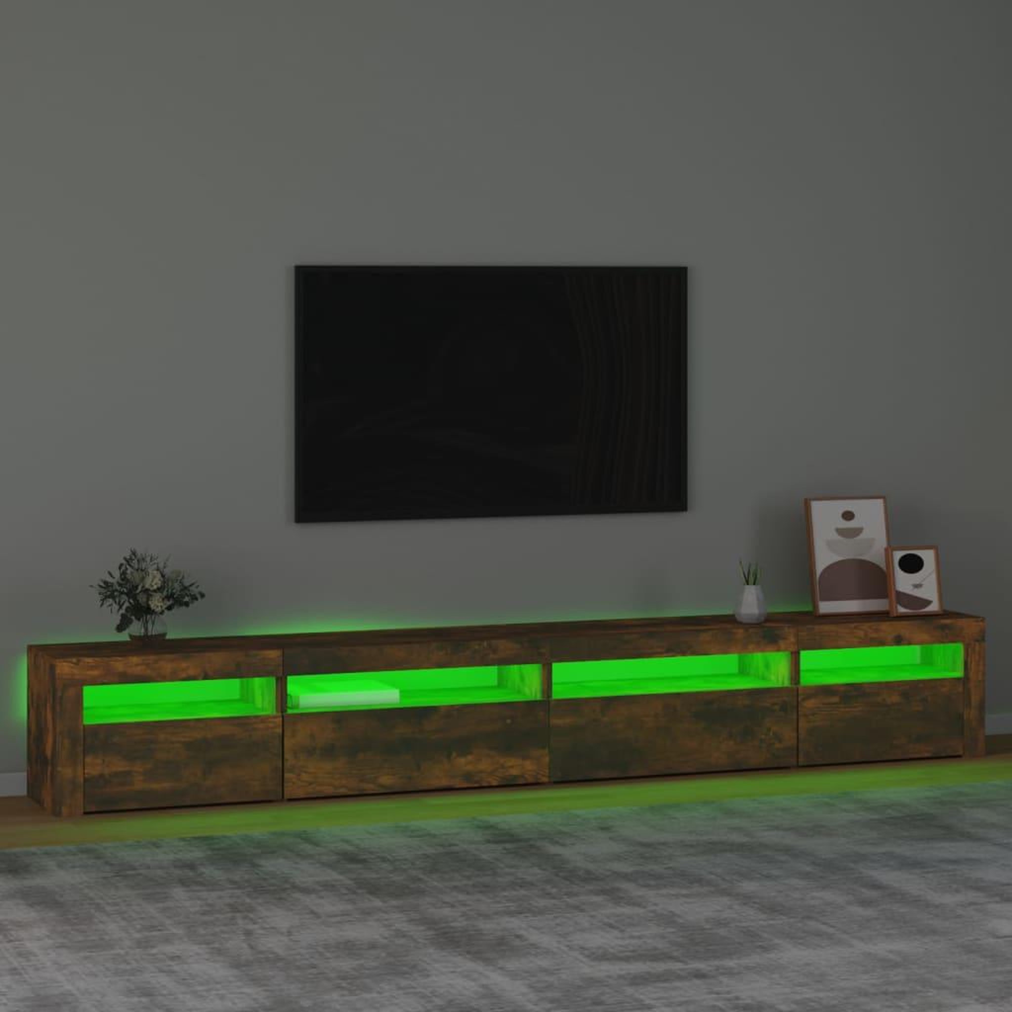 Voir la diapositive 4 : VIDAXL Meuble TV avec lumieres LED Chene fume 270x35x40 cm