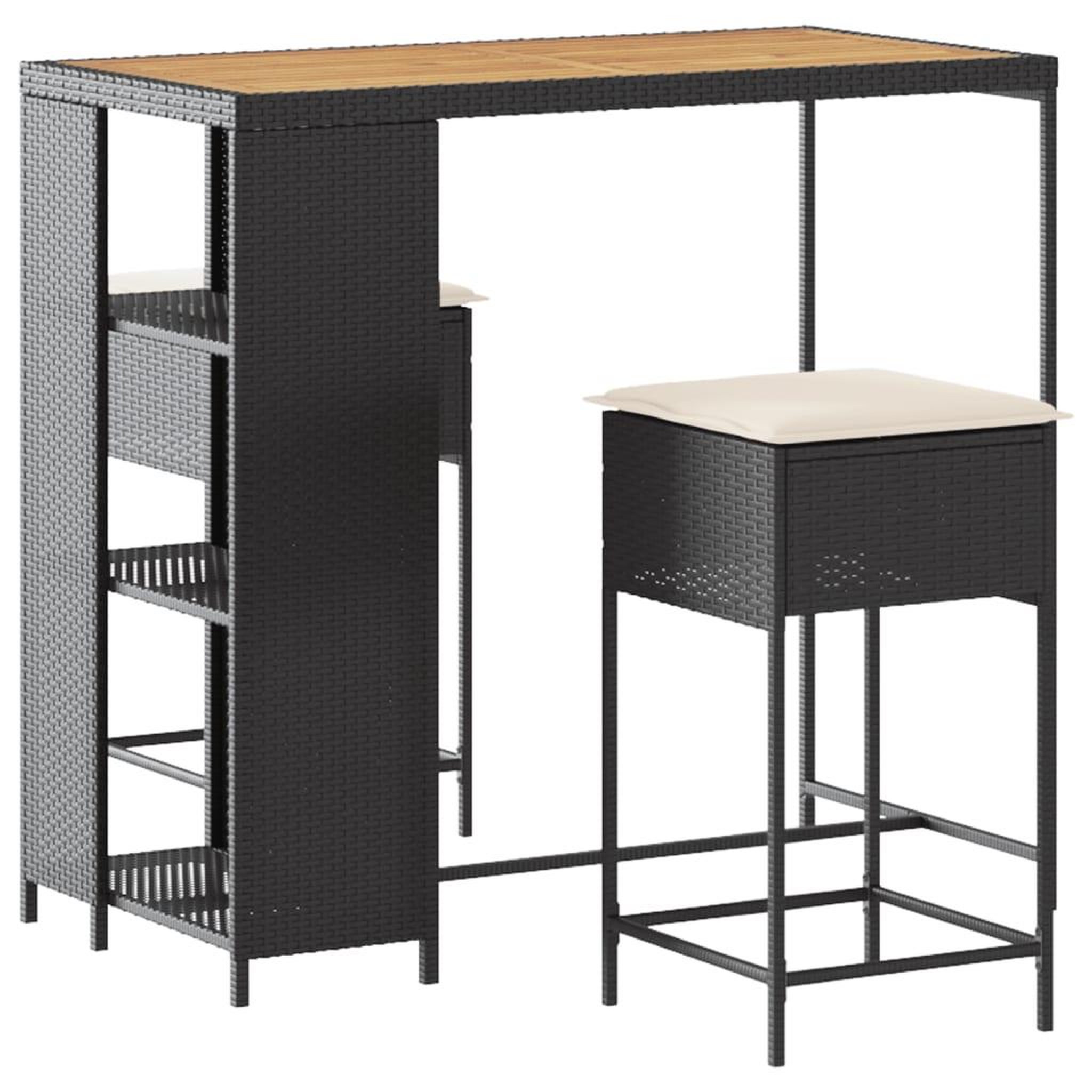 Voir la diapositive 2 : VIDAXL Ensemble de bar de jardin 3 pcs avec coussins noir poly rotin