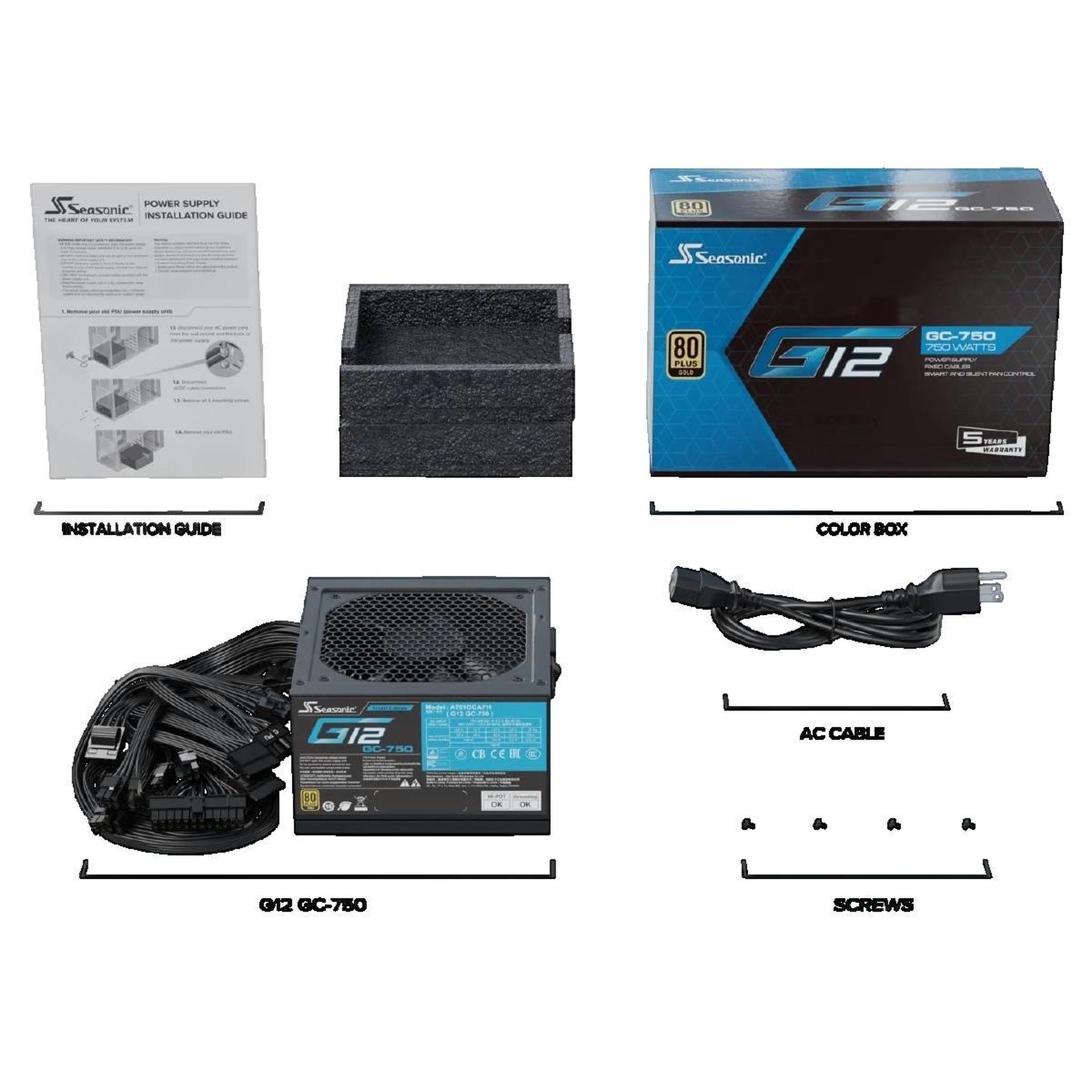 Voir la diapositive 2 : Seasonic Alimentation Seasonic G12 GC 750 W 80 PLUS Gold