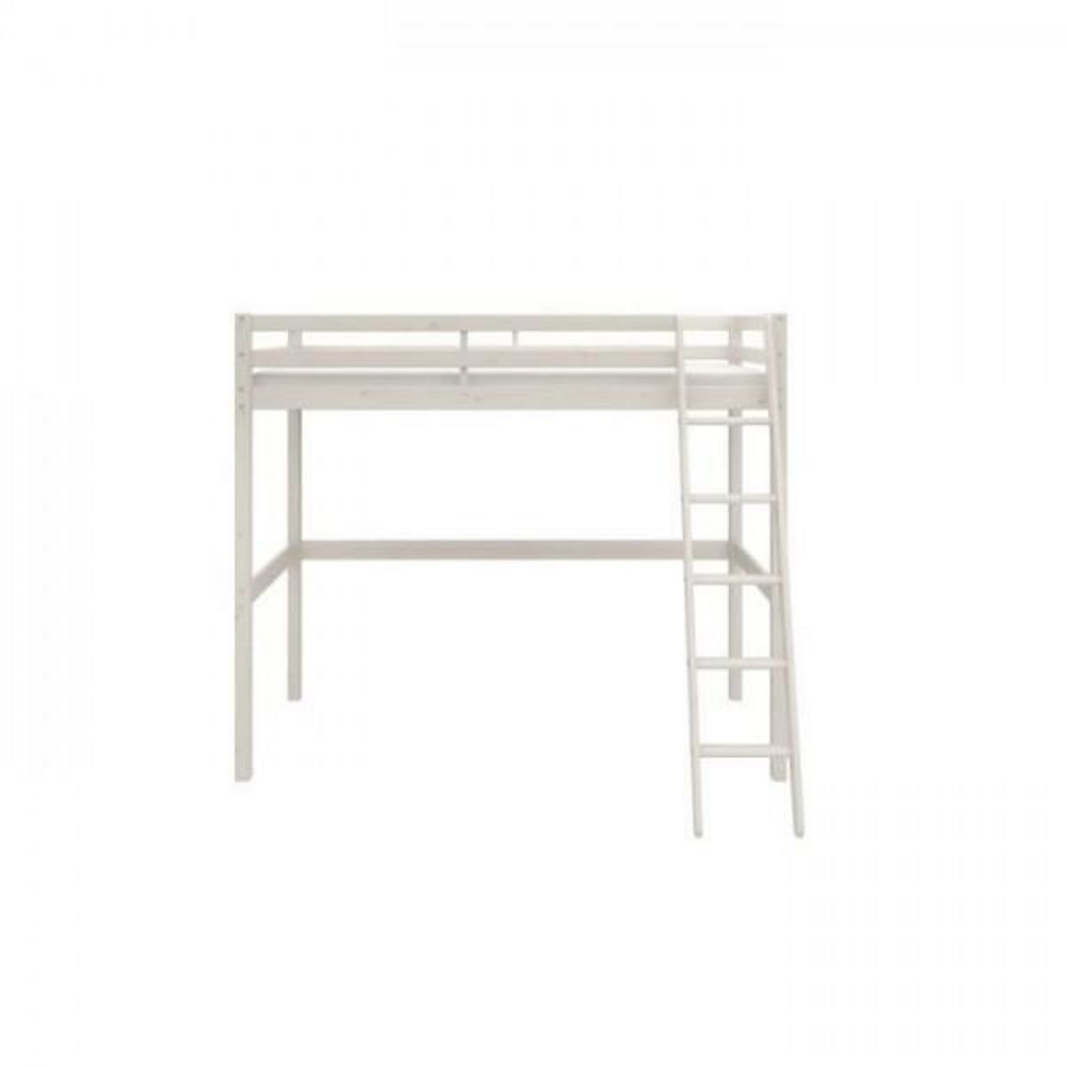 MARKET24 Lit mezzanine enfant - 90 x 190 cm - Pin massif blanchi - Sommier inclus - ERIKA