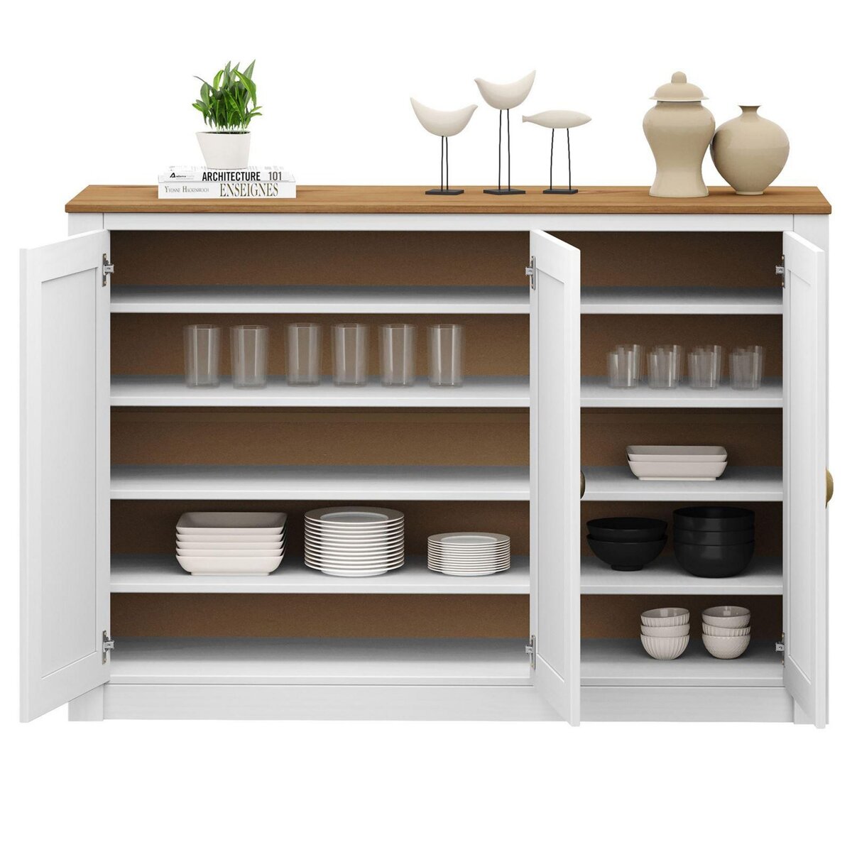 IDIMEX Buffet BOLTON 3 portes avec 5 étagères, en pin massif